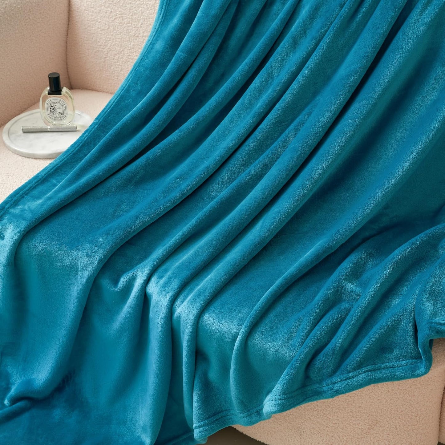 Camping Throw Blanket- Cozy Flannel Blankets for All Seasons Suitable Bed, Couch, Sofa, Movie Night, and Travel- Peacock Green 60" x 80"