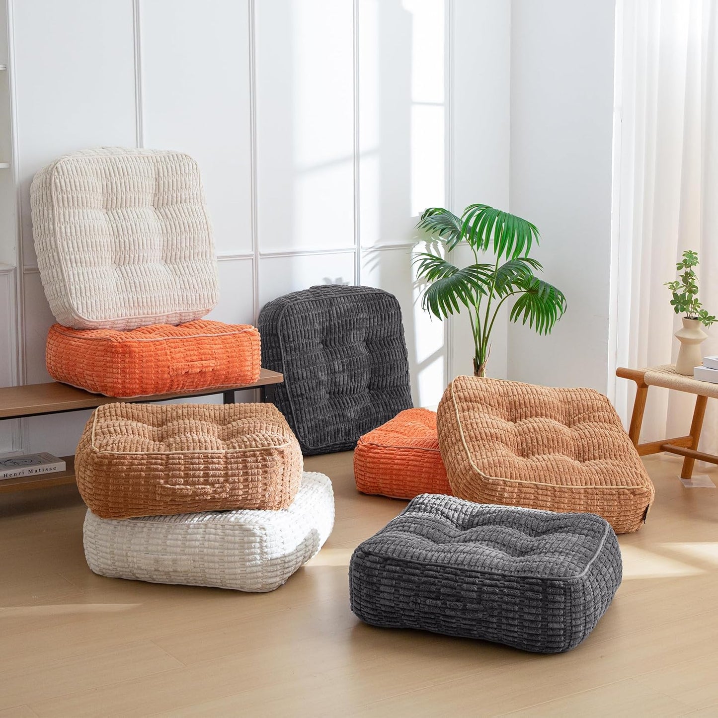 8" Washable Floor Pillow Cushion for Adults, Meditation Cushion Pillow, Removable Tufted Blended Corduroy Cover, Large Square Floor Sitting for Tatami Living Room or Yoga, 22x22 Inch, Machine Washable