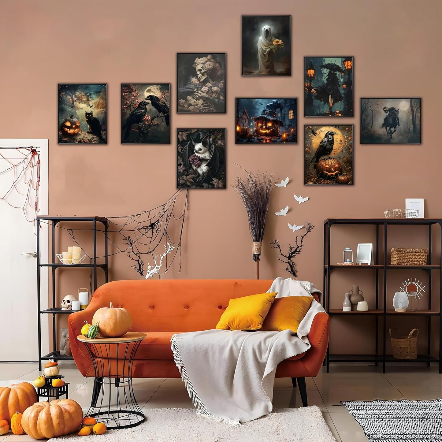 ARKZSHO Halloween Wall Art Canvas Prints Set of 9, Dark Academia Wall Decor Painting, Gothic Spooky Aesthetic Picture for Gallery Living Room Bedroom Office Decor 8x10 inch Unframed