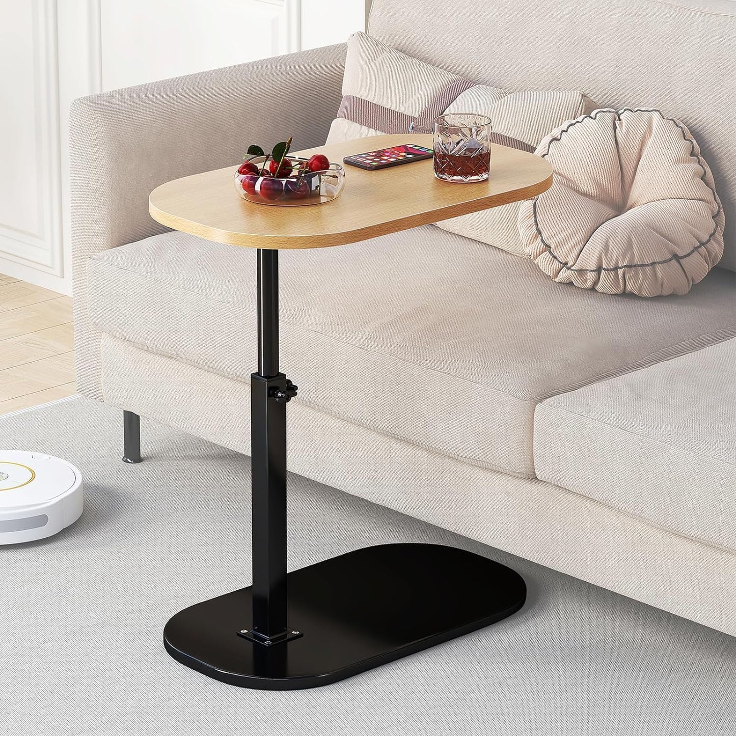 Simcat C Shaped Side Table,Adjustable Height C Table End Table for Couch,360°Swivel Couch Side Tables Slide Laptop Desk for Sofa/Bed/Bathtub/Rotating Tabletop (Log)