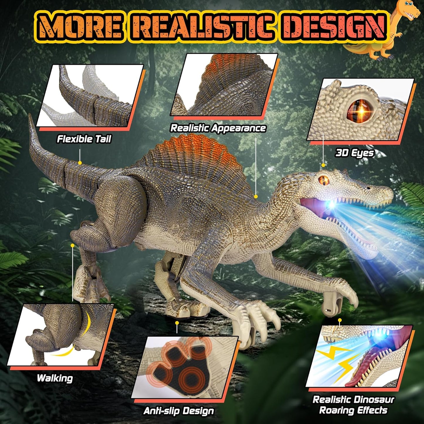 Dinosaur toys, Realistic Remote Control Dinosaur toys for Kids 3-5, 2.4GHZ, Walking, Rechargeable, 3D Eyes Realistic Appearance, 3 Sound Effects, Demo Function, Sturdy Jurassic Toy for kid 3+