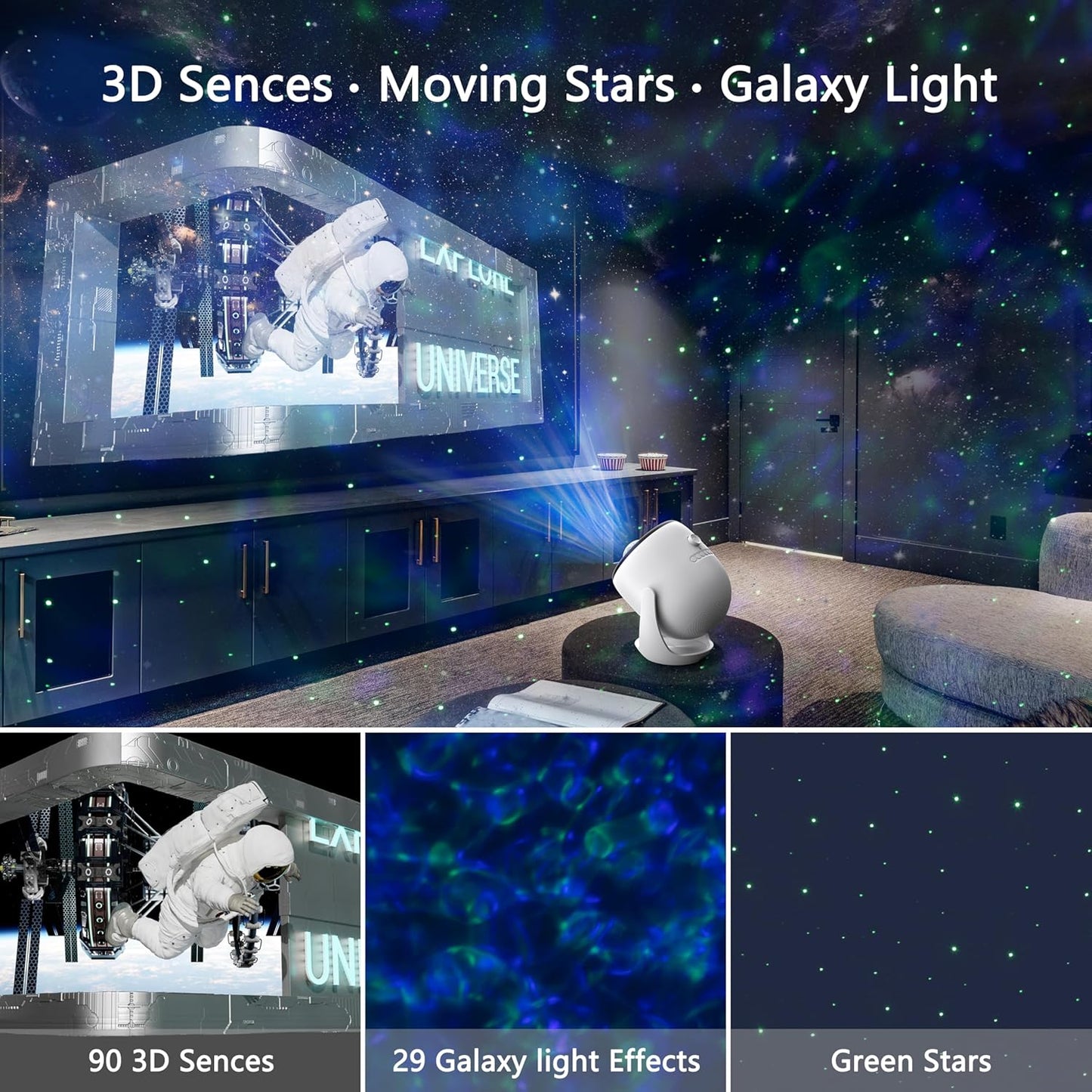 3D Galaxy Projector, AIRIVO 3D Visual Star Projector with 90 3D Scenes, Planetarium Projector with Bluetooth Speaker, Moving Stars, Night Light Projector for Room Decor, Kids Adults, Christmas