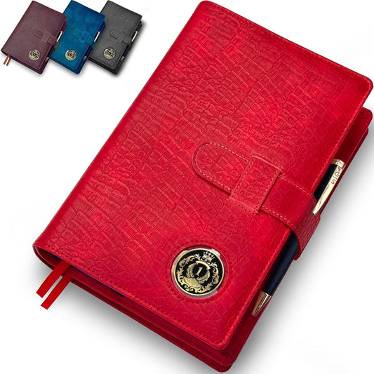 GALILEO® Double AA Big Book Cover & 12 Steps & 12 Traditions | PU Leather | Medallion Holder | AA Book Covers for Hardcover | AA Gift | Alcoholics Anonymous (Crocodile Leather/Red)