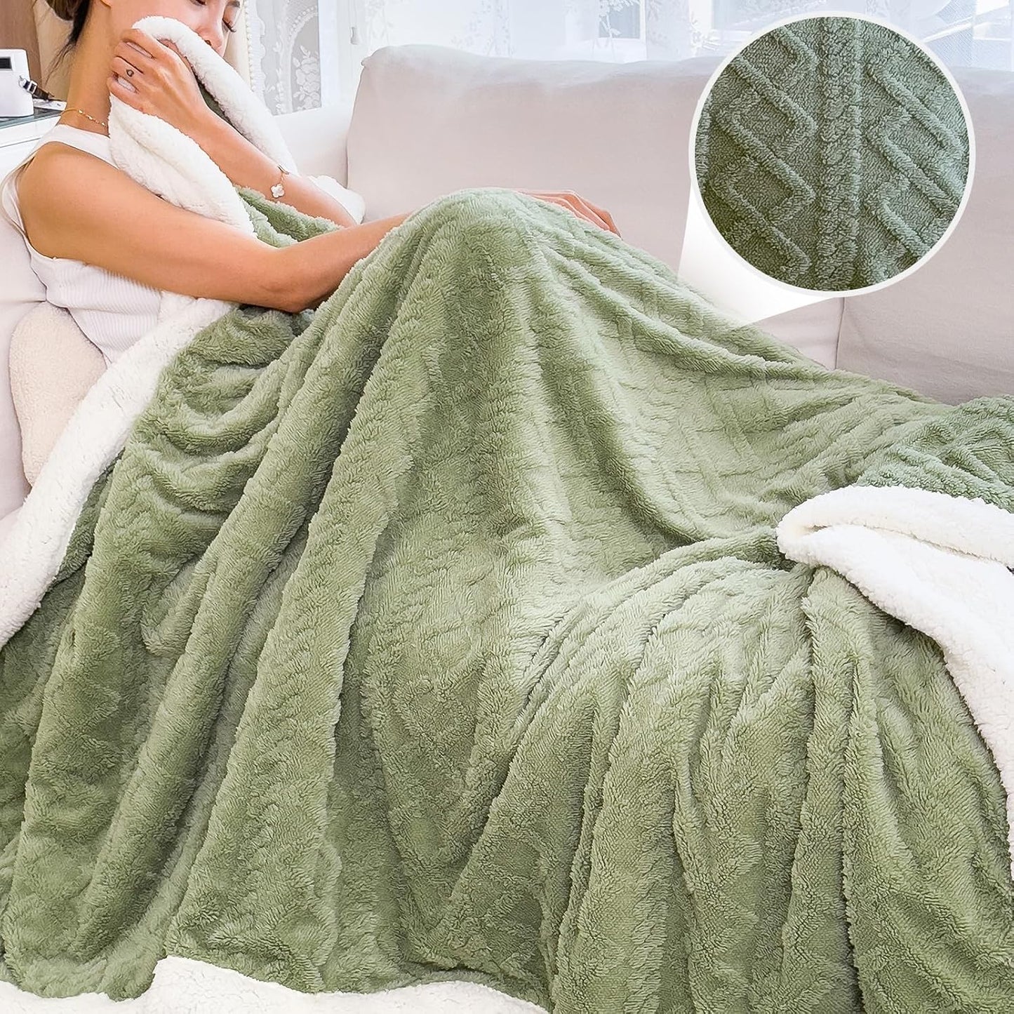 Sherpa Blanket for Bed - Fleece Soft Cozy Fuzzy Blankets Thick Warm for Winter and All Seasons (Green, Full(80"x90"))