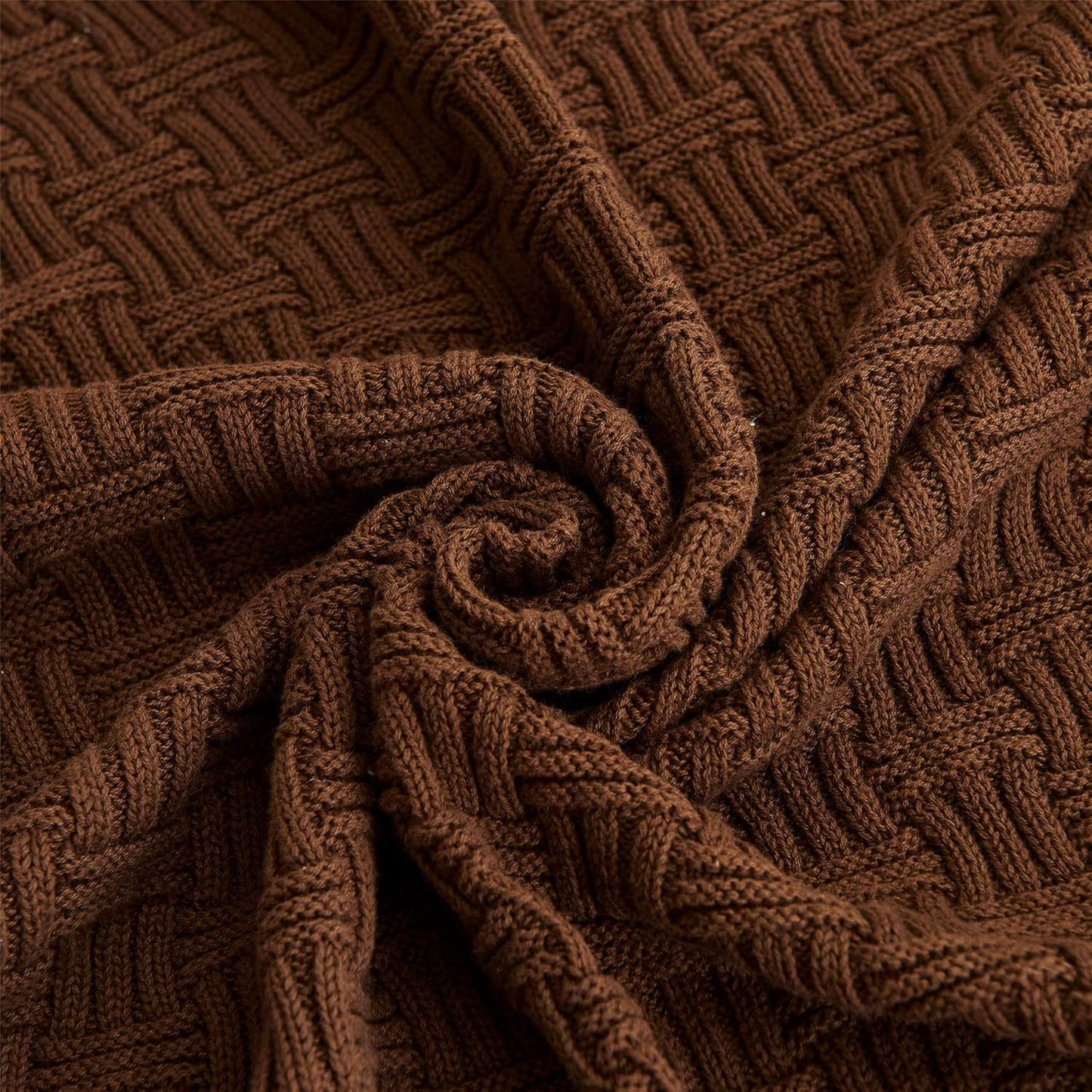 Dark Brown Cotton Knit Throw Blanket for Couch Sofa Bed - Home Decorative Soft Cozy Sweater Woven Fall Cable Knitted Blankets - 2.2 pounds 50 x 60 Inch