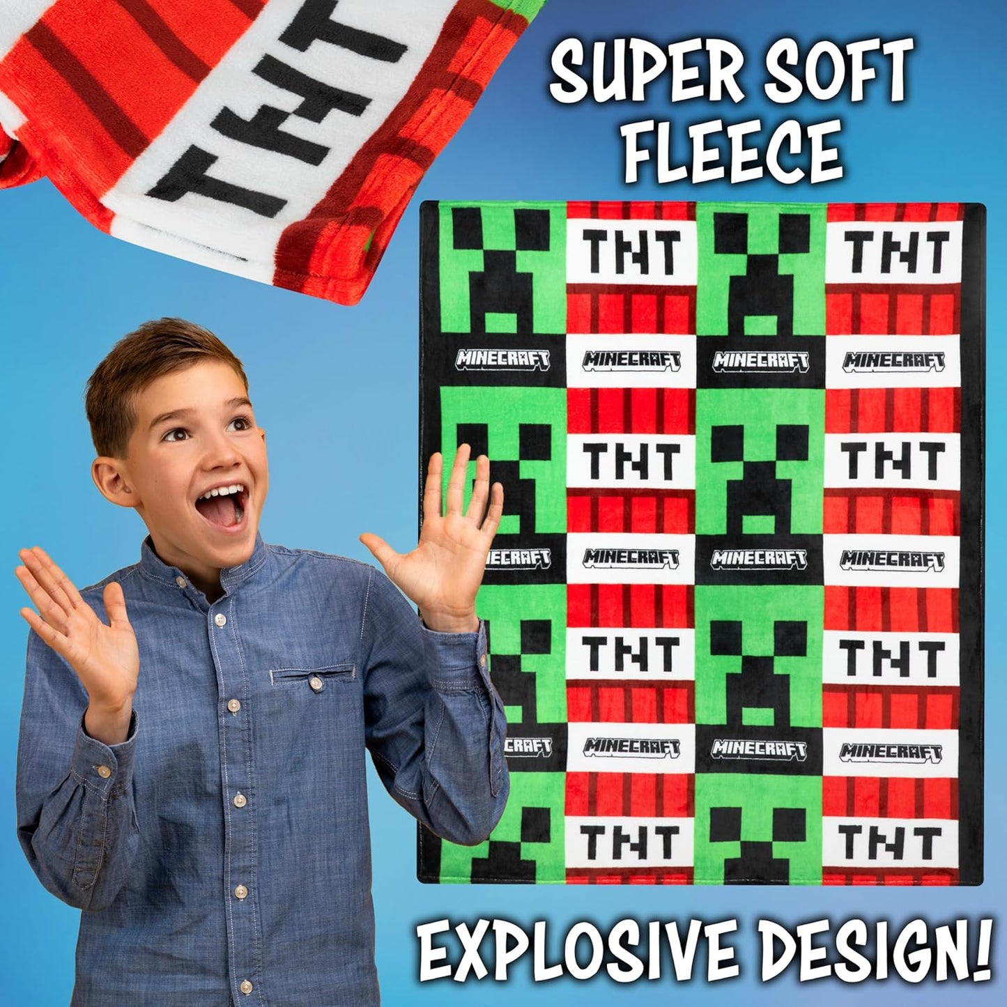 Minecraft Fleece Blanket 61.5 x 50 Soft Plush Throw Blanket Bedding for Gamers Creeper and TNT Gifts for Kids
