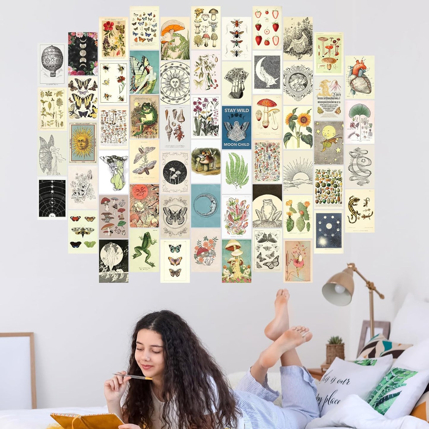 Artivo Vintage Wall Collage Kit Aesthetic Pictures 60 Set 4x6 inch, Cottagecore Room Decor, Vintage Posters Aesthetic, Cute Teen Wall Decor
