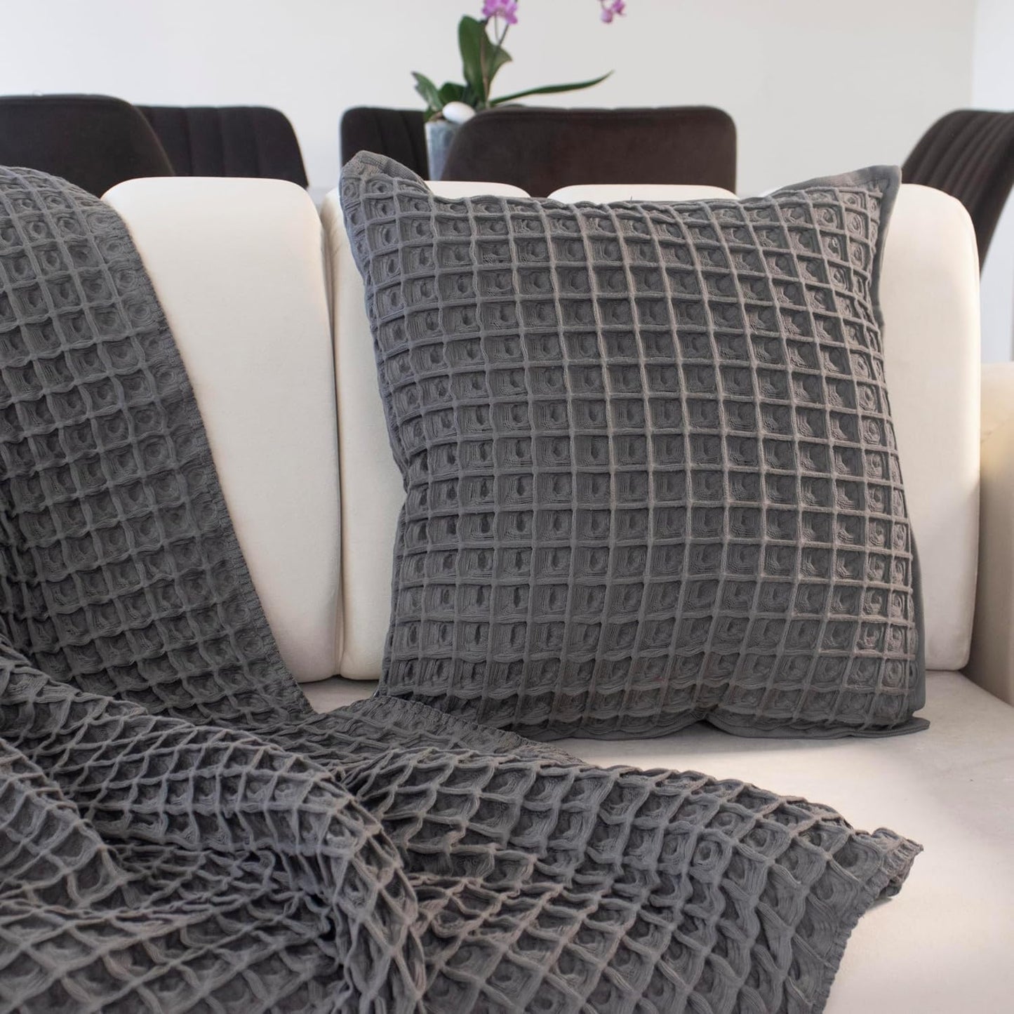Premium Cotton Waffle Weave Throw Blanket - Large Waffle Style, Decorative, Breathable, Perfect Home Gift (Gray, Throw)