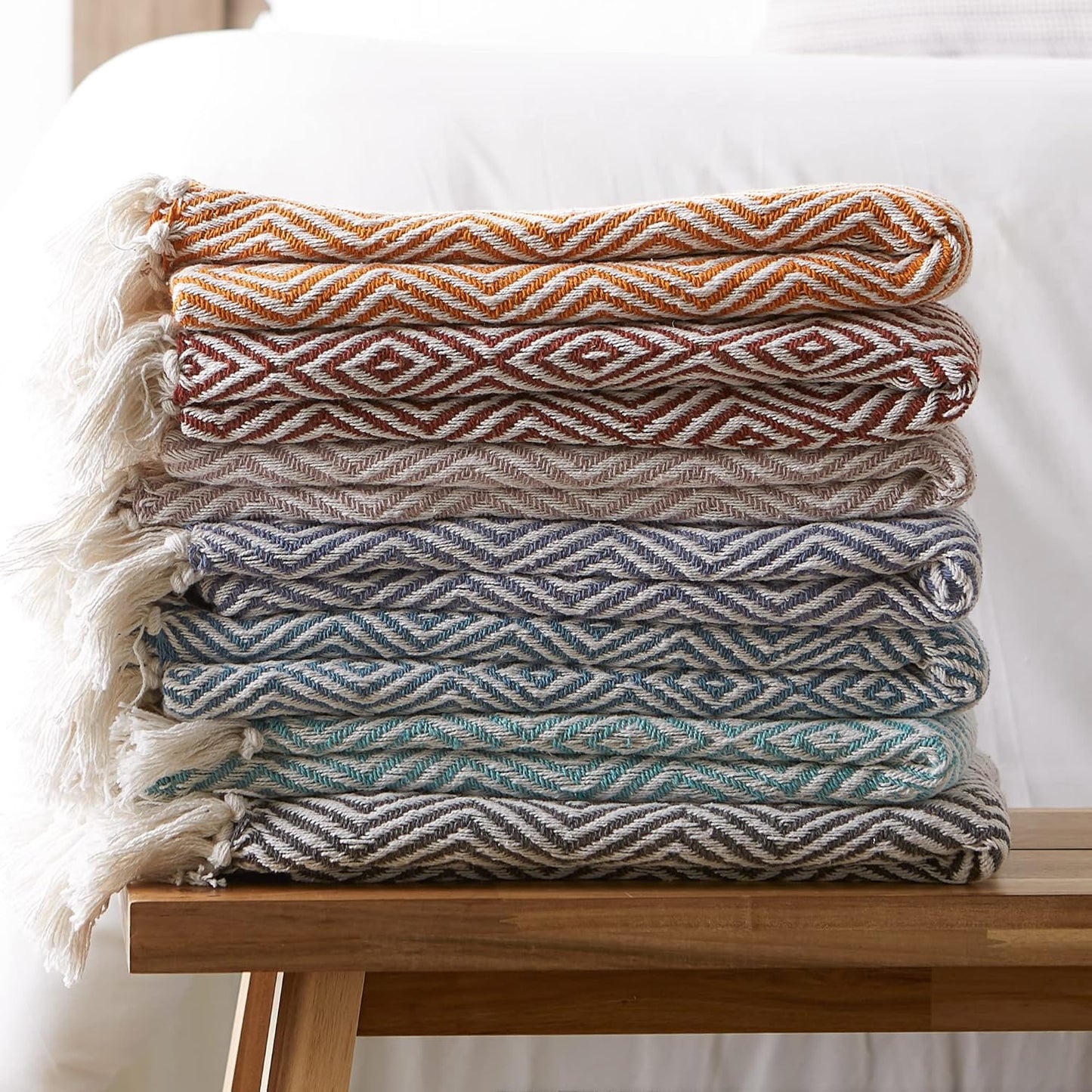 DII Diamond Throw Collection Woven Cotton, 50x60, Aqua