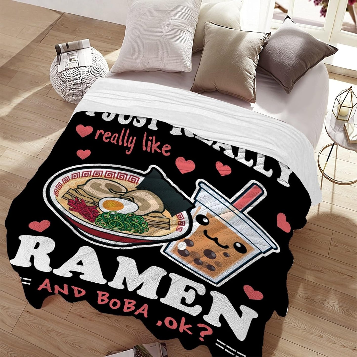 Ramen Blanket Anime Fleece Throws, Kawaii Gift for Girls Teen Loves Noodles Bubble Tea 60x80 Inches Super Soft Lightweight Flannel Blankets, Suitable for All-Season and Bed Sofa