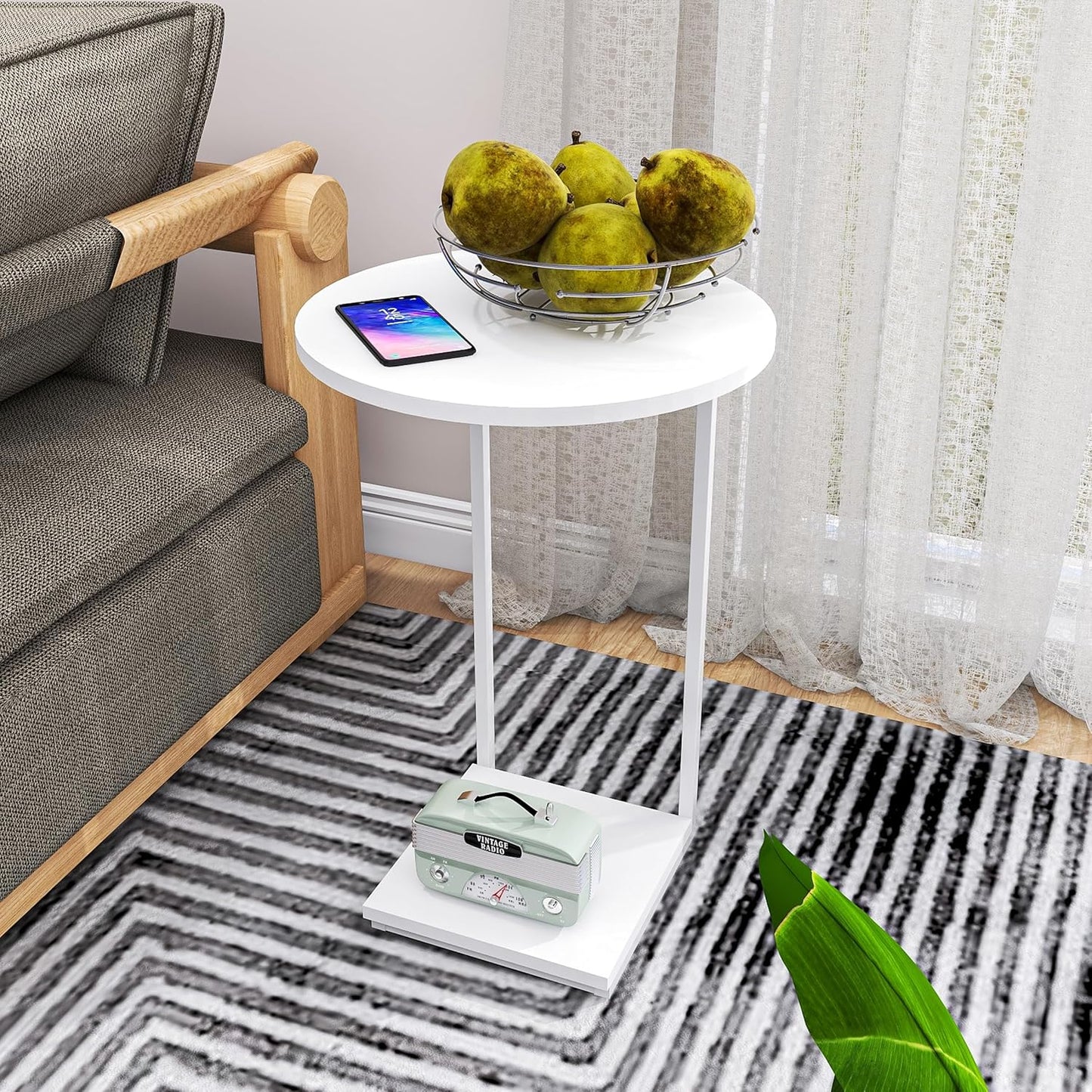 DCLRN Small End Table,c Table End Table for Sofa,Round Coffee Table is Suitable for Living Room and Bedroom.(White)