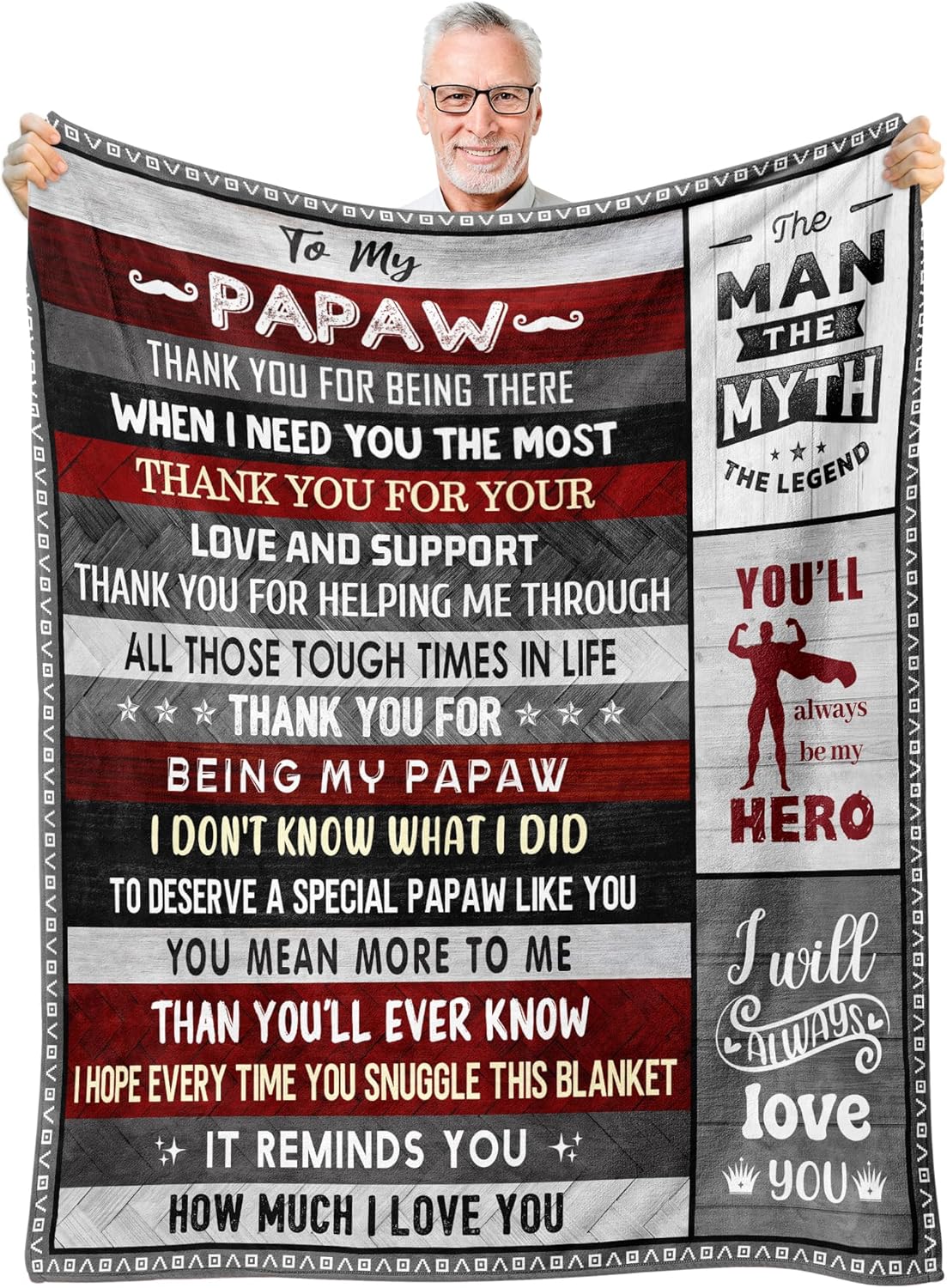 Papaw Gifts, Best Papaw Gift from Grandkids Granddaughter Grandson, Birthday Gifts for Papaw, Papaw Gifts for Grandpa, Papaw Christmas Fathers Day Throw Blanket Gifts 60"x50"
