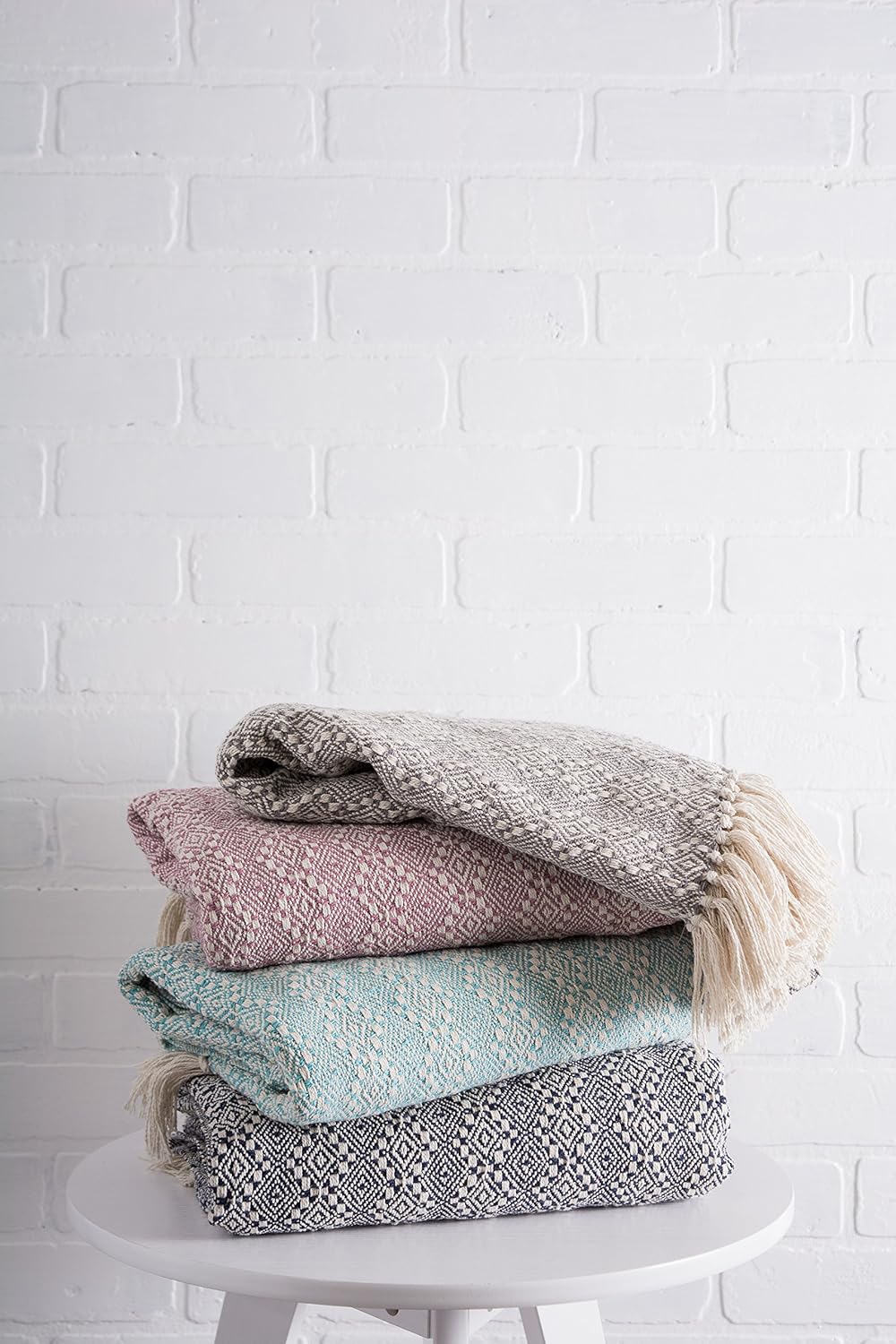DII Diamond Stitch Woven Throw, Organic Modern, 50 x 60, Rose