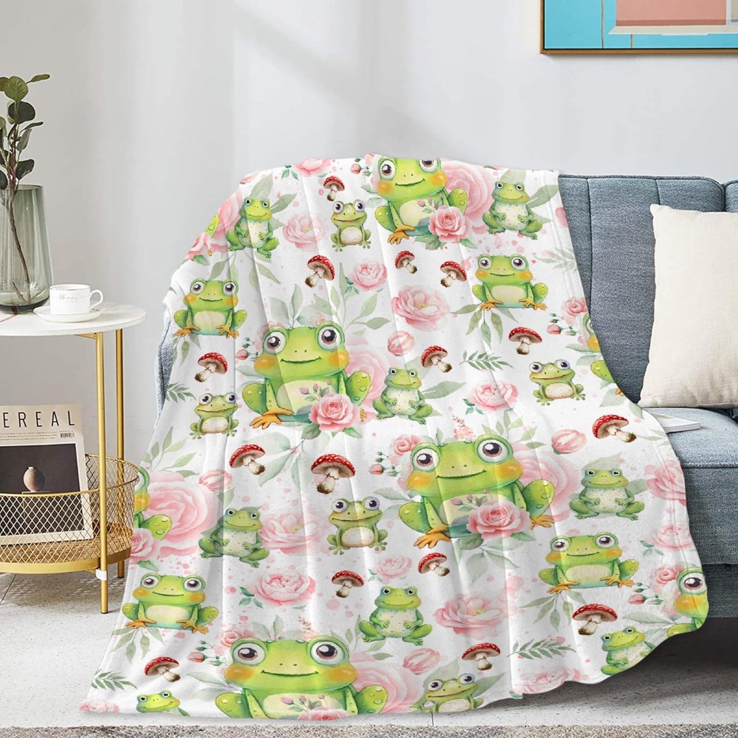 Frogs Mushroom Blanket Gifts for Boys Girls, Ultral Soft Microfiber Lightweight Frogs Throw Blanket for Couch Travel 40"x50" for Kids