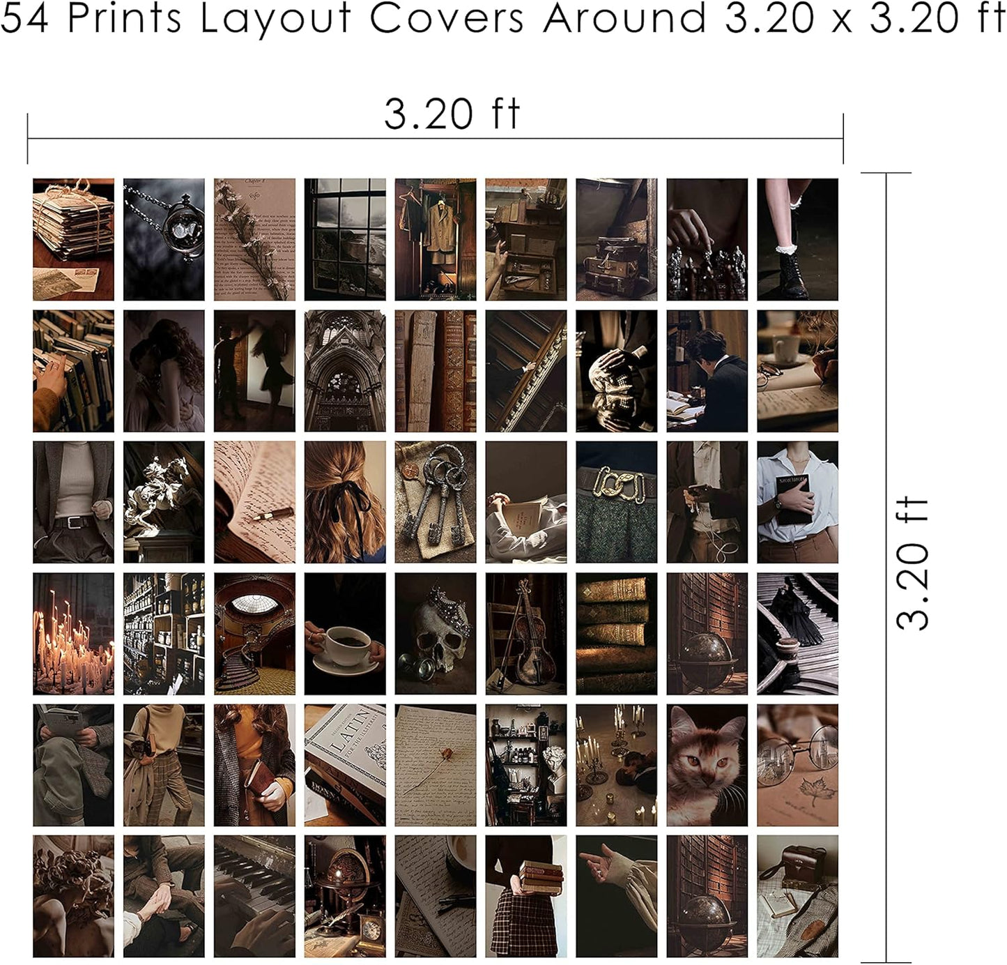 54PCS Dark Academia Wall Collage Kit – Vintage Aesthetic Posters for Room Decor, Gothic Home Decor, Retro Style Dark Academia Aesthetic, 4x6 inch Photo Collection for Bedroom, Dorm, and Study Room