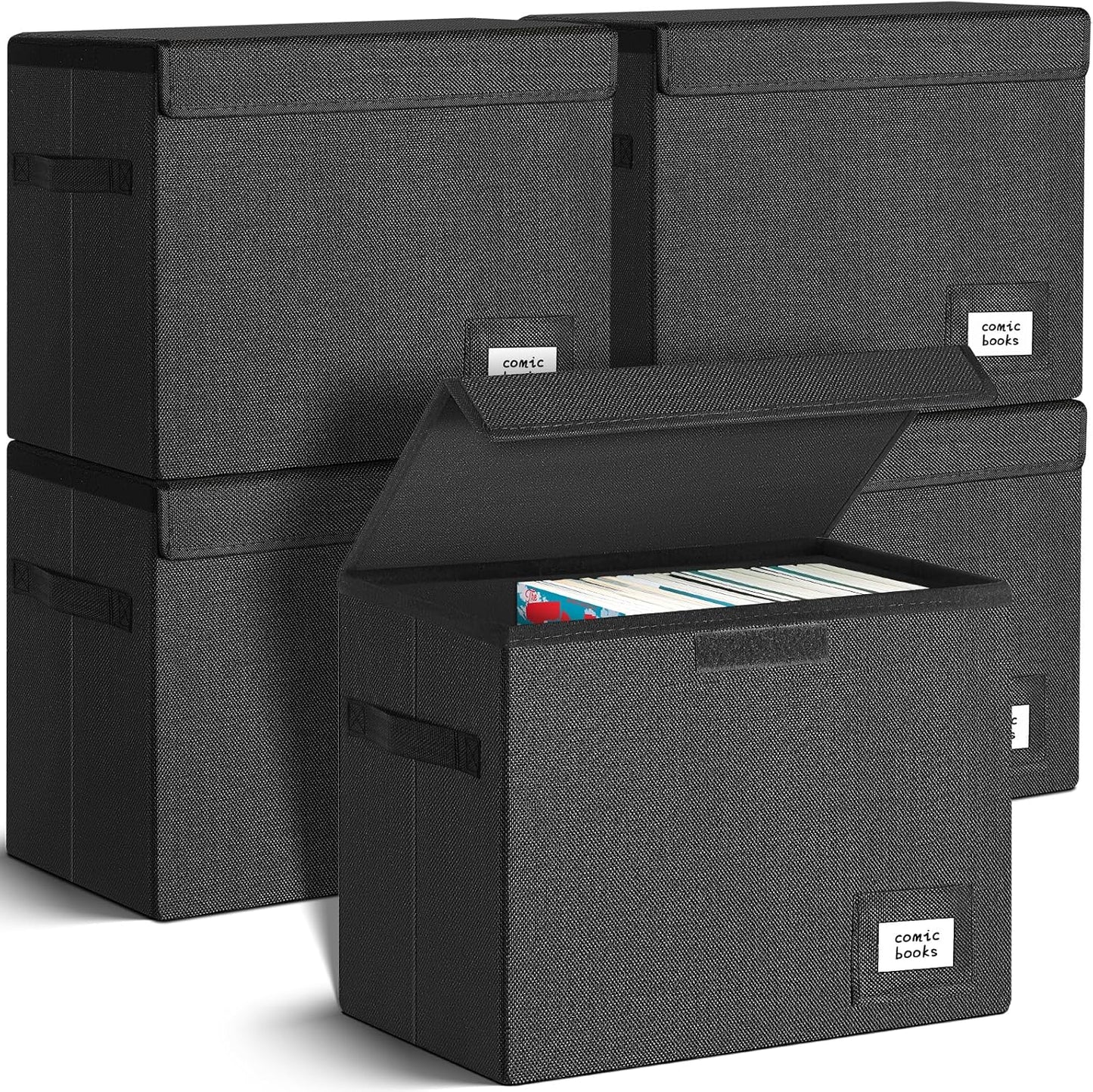 Leffis Comic Book Storage, Collapsible and Stackable Comic Short Box, Moistureproof Comic Box with Lid and Label Slot 15.5" X 7.5" X 11.3" Holds 150 Comics (5)