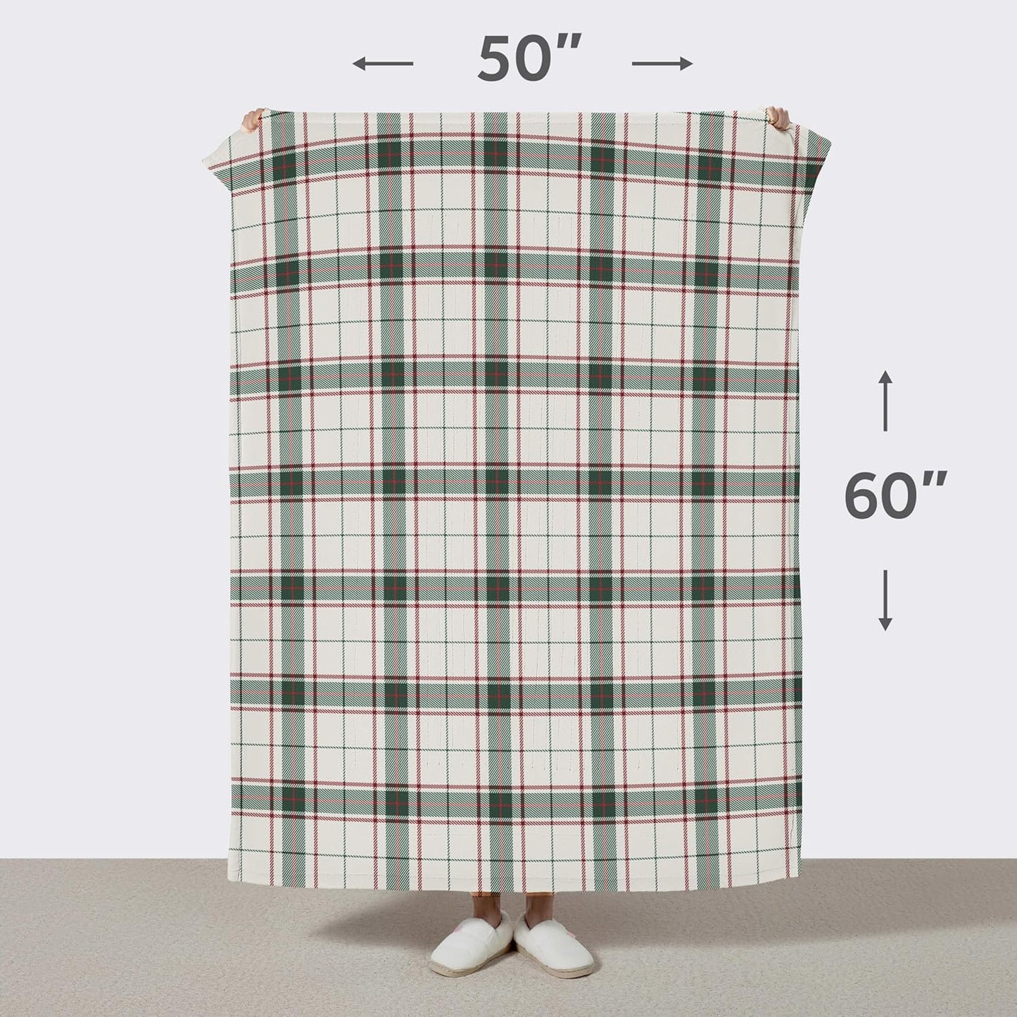 Sunbeam Electric Throw Royal Posh Heated Blanket, 4 Heat Settings, 4-Hour Auto Shut-Off, Fast Heating, Warm and Cozy, Eggshell Plaid, 50" x 60"
