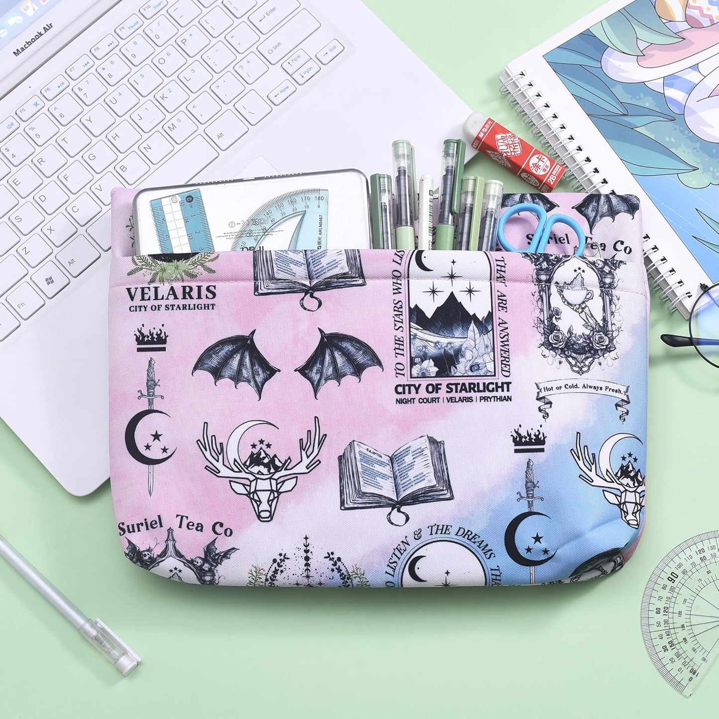 Rose and Thorns Book Sleeve Pouch, Waterproof Zipper Book Cover, Canvas Book Pouch with Front Pocket for Readers and Students, Gifts for Fantasy Book Lovers (Original)