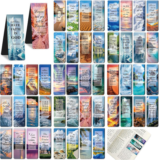 96Pack Magnetic Bookmarks Christian Bookmarks Bulk Bible Bookmark for Reading Women Men Kids Teacher Book Lovers Gifts, Religious Magnet Bookmark Clips Inspirational Personalized Book Marks (Scenery)