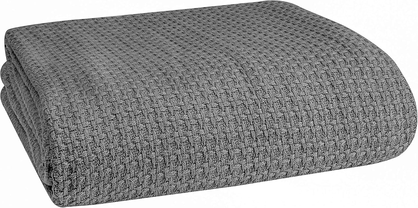 Belizzi Home 100% Cotton Bed Blanket, Breathable Bed Blanket King Size, Cotton Thermal Blankets King, Perfect for Layering Any Bed for All Season, Charcoal Grey