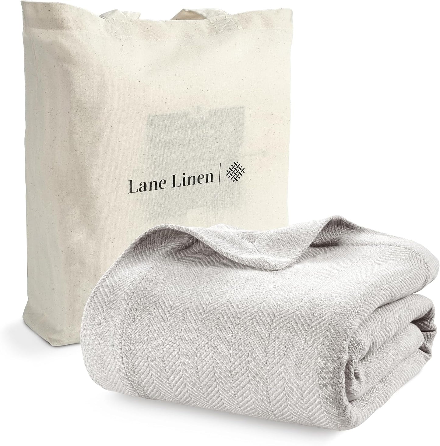 LANE LINEN Blankets King Size 100% Cotton Bed Blanket - Oversized, Soft & Thick Blanket for Year-Round Use (90"x108") - Perfect for Reading in Bed, Watching TV, Afternoon Naps & Relaxing - Silver
