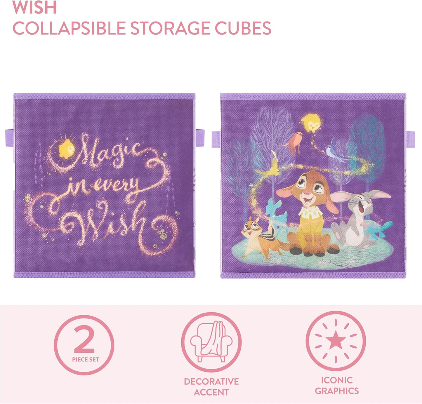 Disney Wish Set of Two Spacious Collapsible Storage Cubes, 10"x10"
