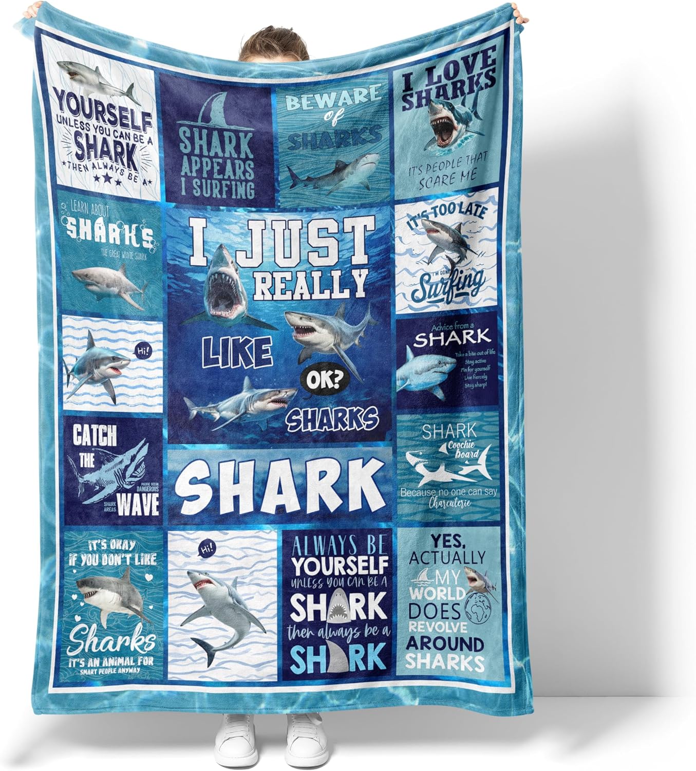 Shark Throw Blanket, Soft Flannel Throw Blanket for Couch, Bed, Travel, Living Room & Home Decor, Cozy Lightweight Warm Fluffy Fuzzy Blankets for Adults Women Girls (Shark, 60"x50")