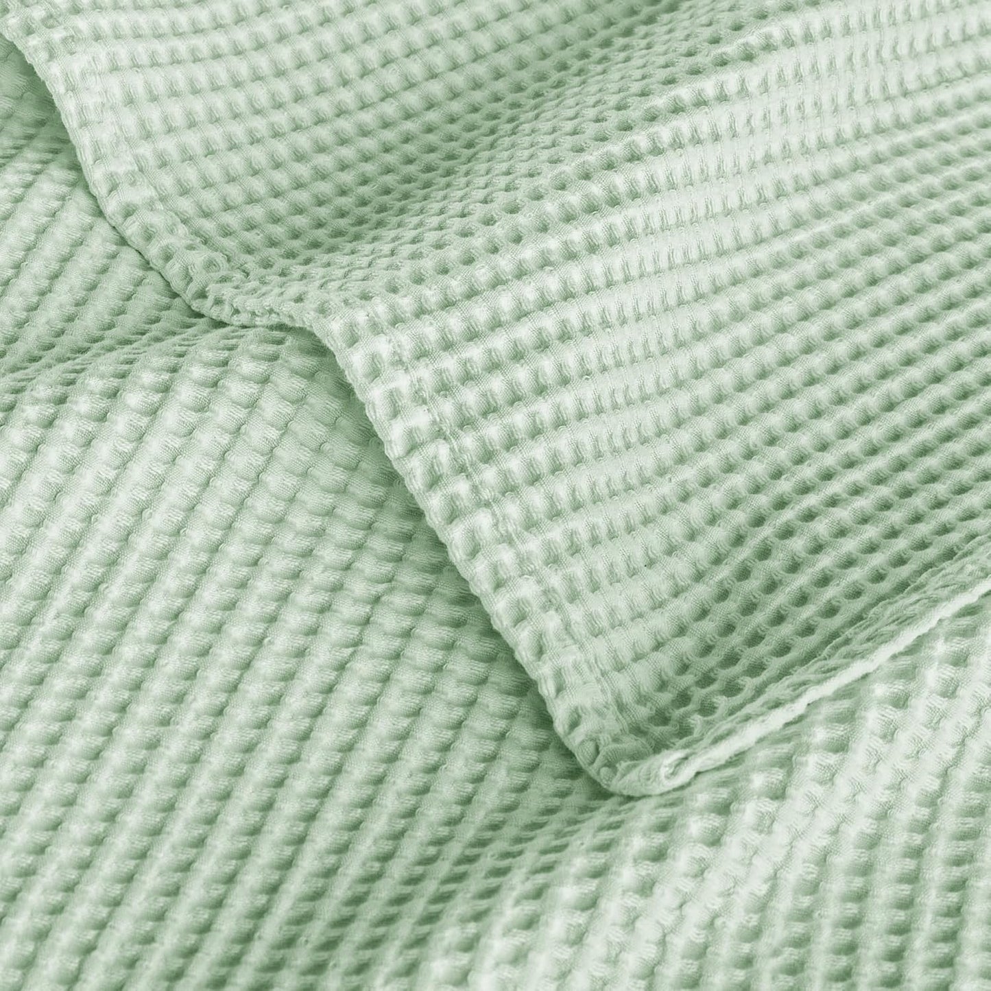 Exclusivo Mezcla 100% Cotton Waffle Weave Blanket King Size, Soft, Lightweight and Breathable Muslin Gauze Blanket for Bed, All Season, 90"x104", Sage Green
