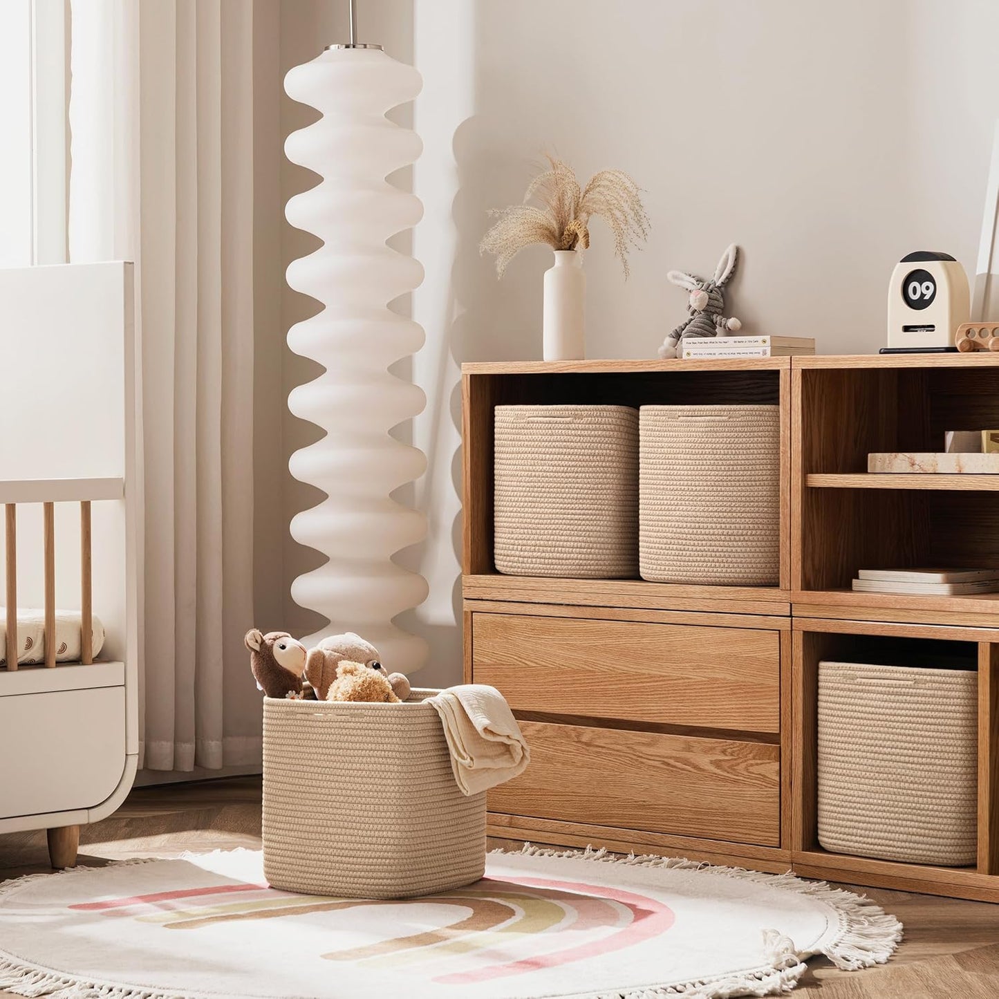 joybest 13x13x13 Inch Cube Storage Bins Set of 4, Cotton Rope Woven Organizer Basket for Shelves, Cube Bin Square Shelves Organizer Closet Storage, Nursery, Toy Organization, Brown