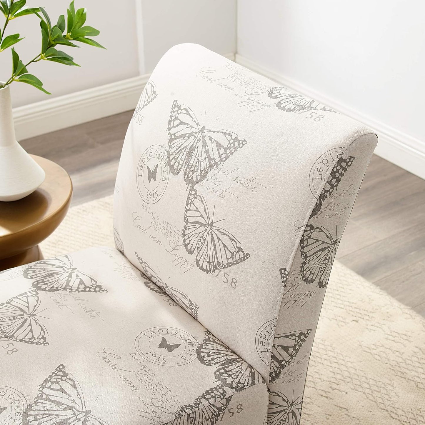 Linon Butterfly, Dark Espresso Linen Lily Chair, 21.5" W x 29.5" D x 31.5" H