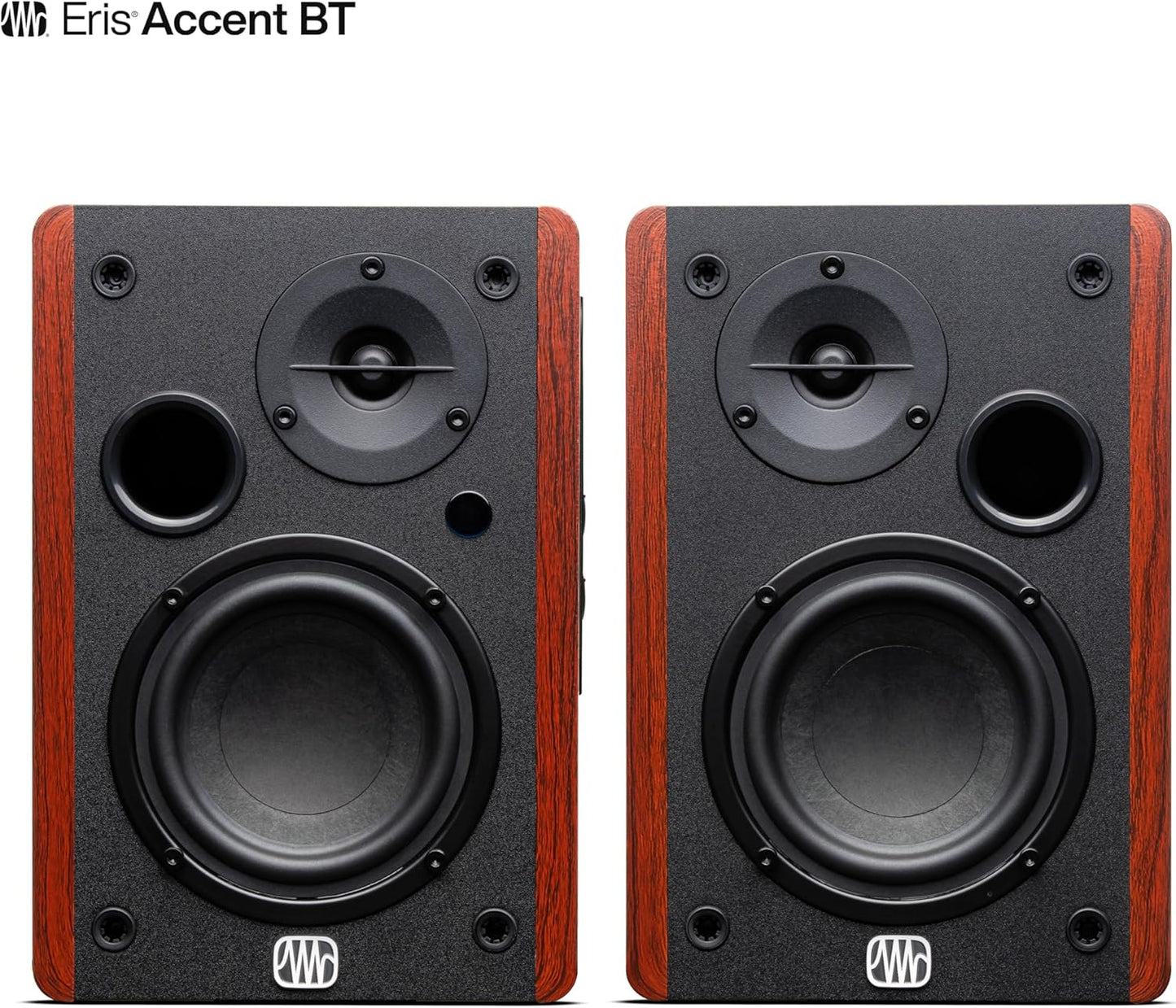 PreSonus Eris Accent BT 60W Powered Bookshelf Bluetooth Speakers – Studio Monitors for Turntable, Home, 4" Woofer, Silk Tweeter, USB-C, Optical, RCA, Coax, Remote, Sub Out, Wired Option, Wood Grain