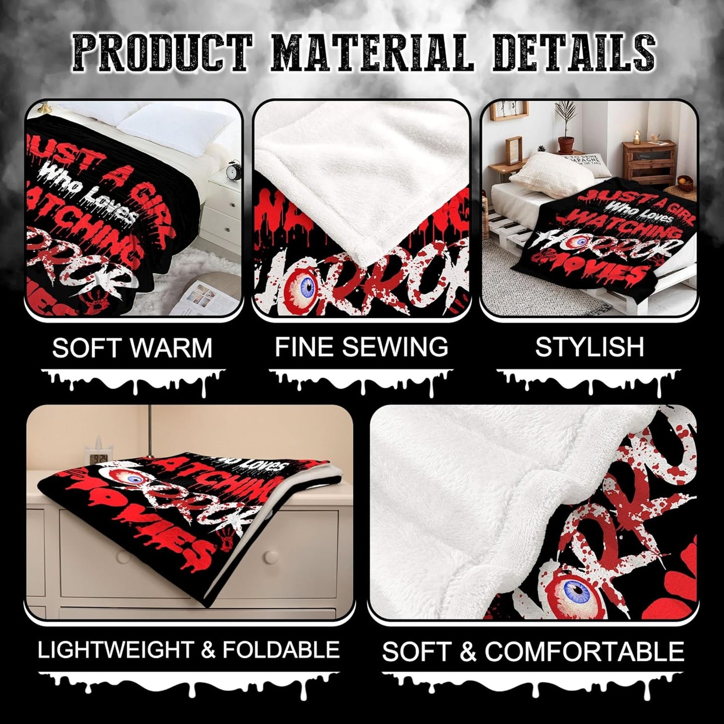 Horror Blanket Just Girl Who Loves Watching Horror Movies Blankets, for Girl, Lightweight Plush Flannel Throw for Girls Bed, Unique Birthday Gifts for Her,60 in x 50 in for Girls Teens