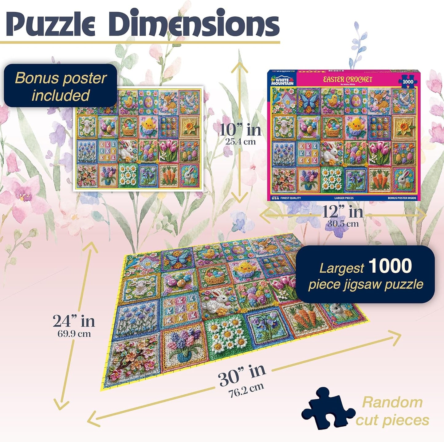 White Mountain 1000 Piece Jigsaw Puzzle Spring Holiday Collage Puzzles with Large Pieces Gift for Adults and Family 24x30 - Easter Crochet