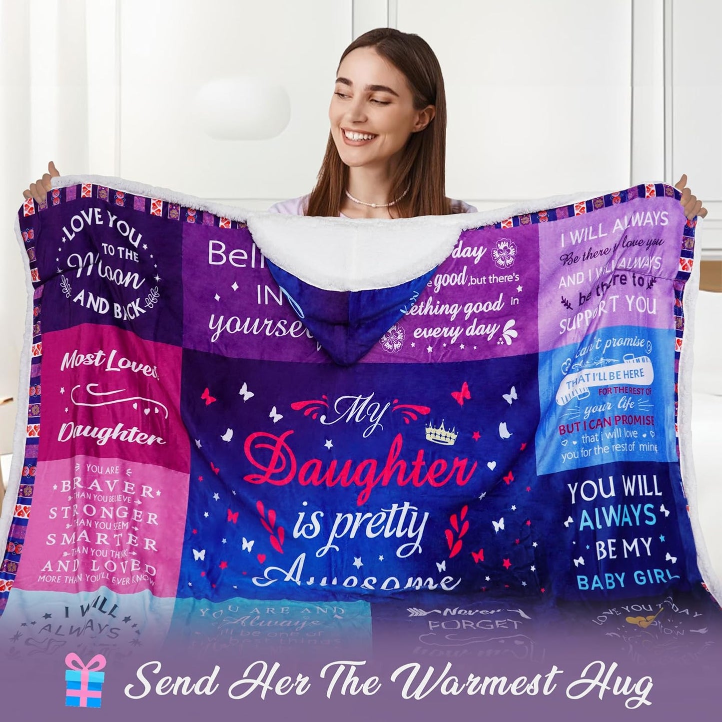 Mother's Day Daughter Gifts from Mom Birthday Gift Sherpa Flannel Wearable Hoodie Blanket Gifts for Adult Daughter