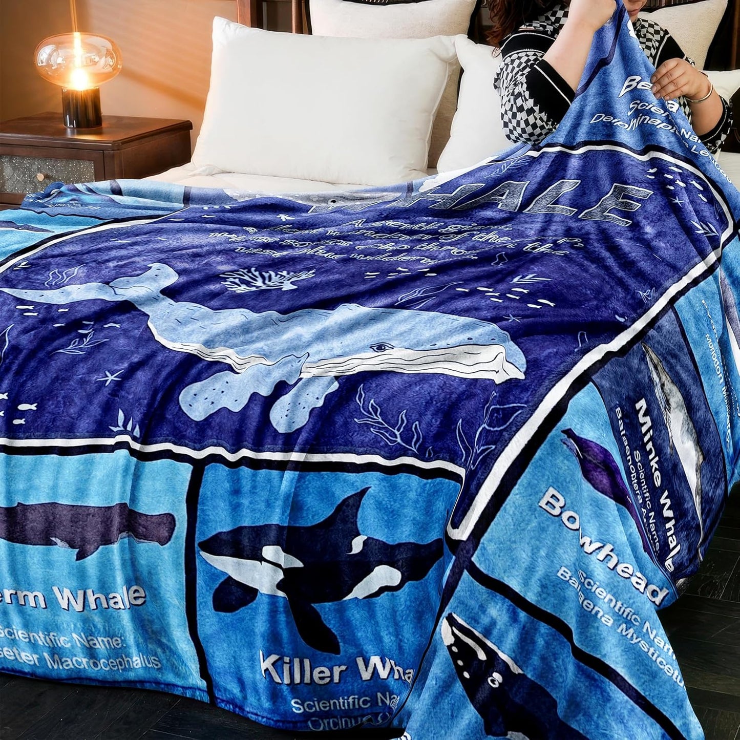 Whale Blanket, Super Soft Cozy Blue Whales Blanket, Twin Size Ocean Animals Fleece Blanket, Throw Blanket for Baby Kids Adults (Whale 4, 48"x60")