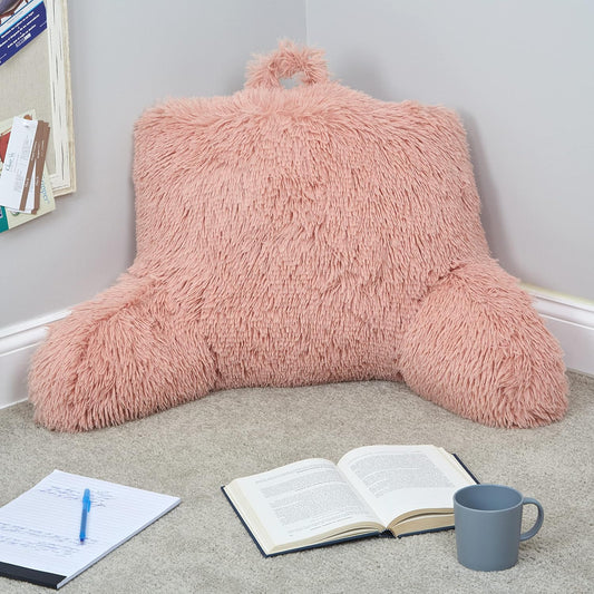 Klear Vu Shaggy Reading Pillow Back Rest Body Pillow for Adults and Kids, Lumbar and Arm Support on Bed, Chair, Couch, Sofa and Floor, 30" x 21", One Size, Apricot Sherbert