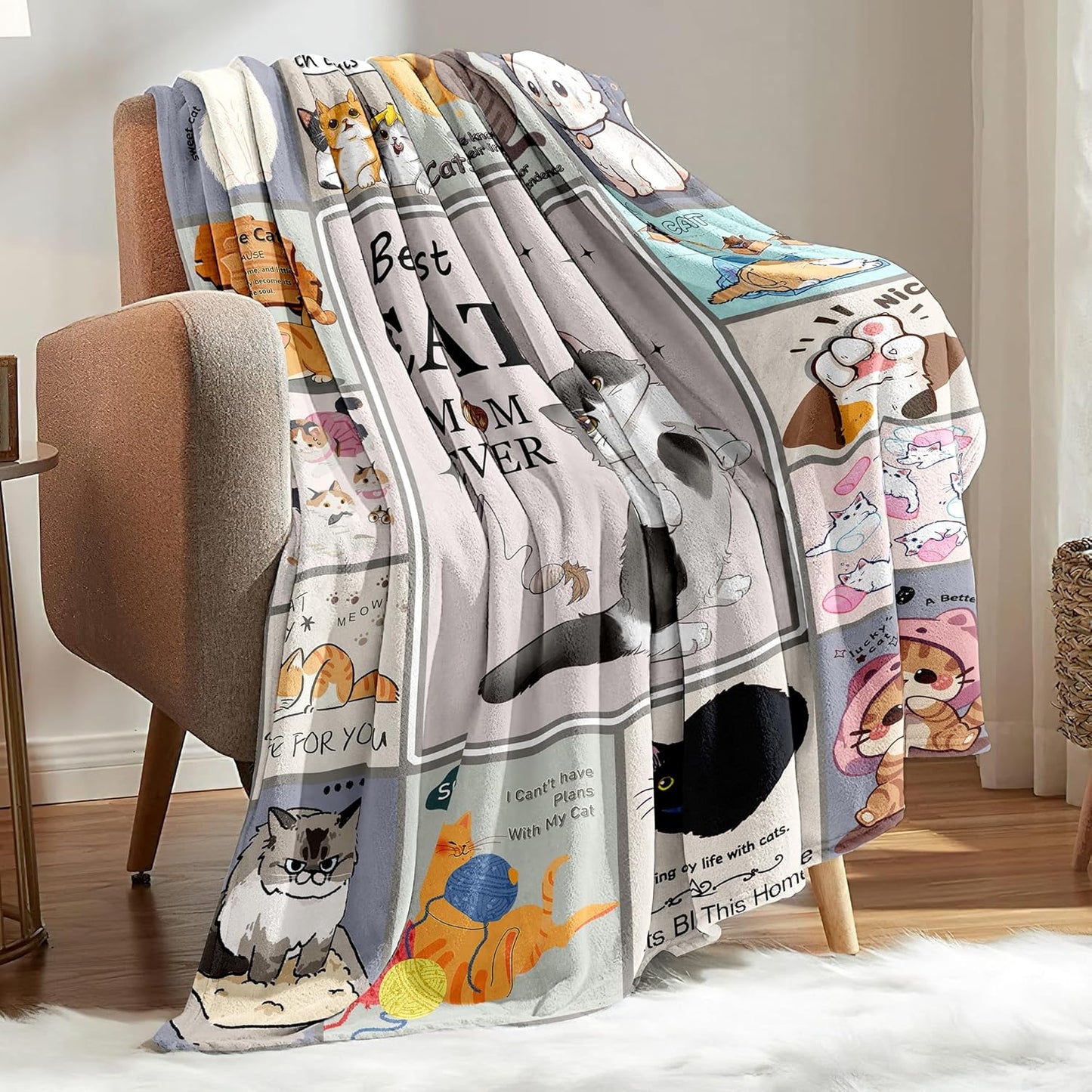 Sviuse Cat Blanket Ultra Soft Flannel Throw Gifts for Cats Lovers Girls Women Mom Lovely Kitten Pattern Blankets for Couch Bed Sofa (50"x60", Cat 10)