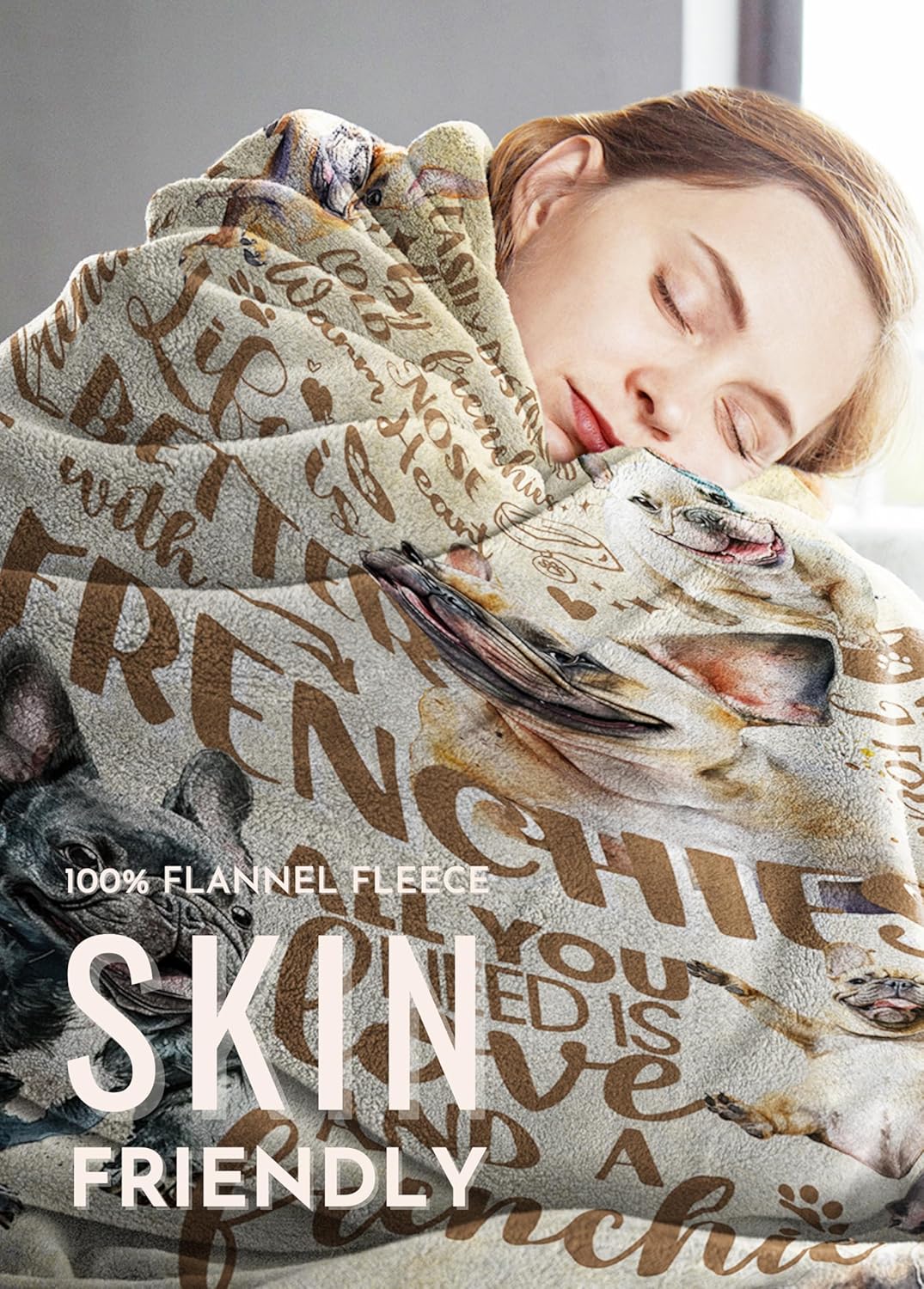 French Bulldog Gifts, Frenchie Gifts for Women, Super Soft Skin Friendly Flannel Blanket 50 x 65 inch