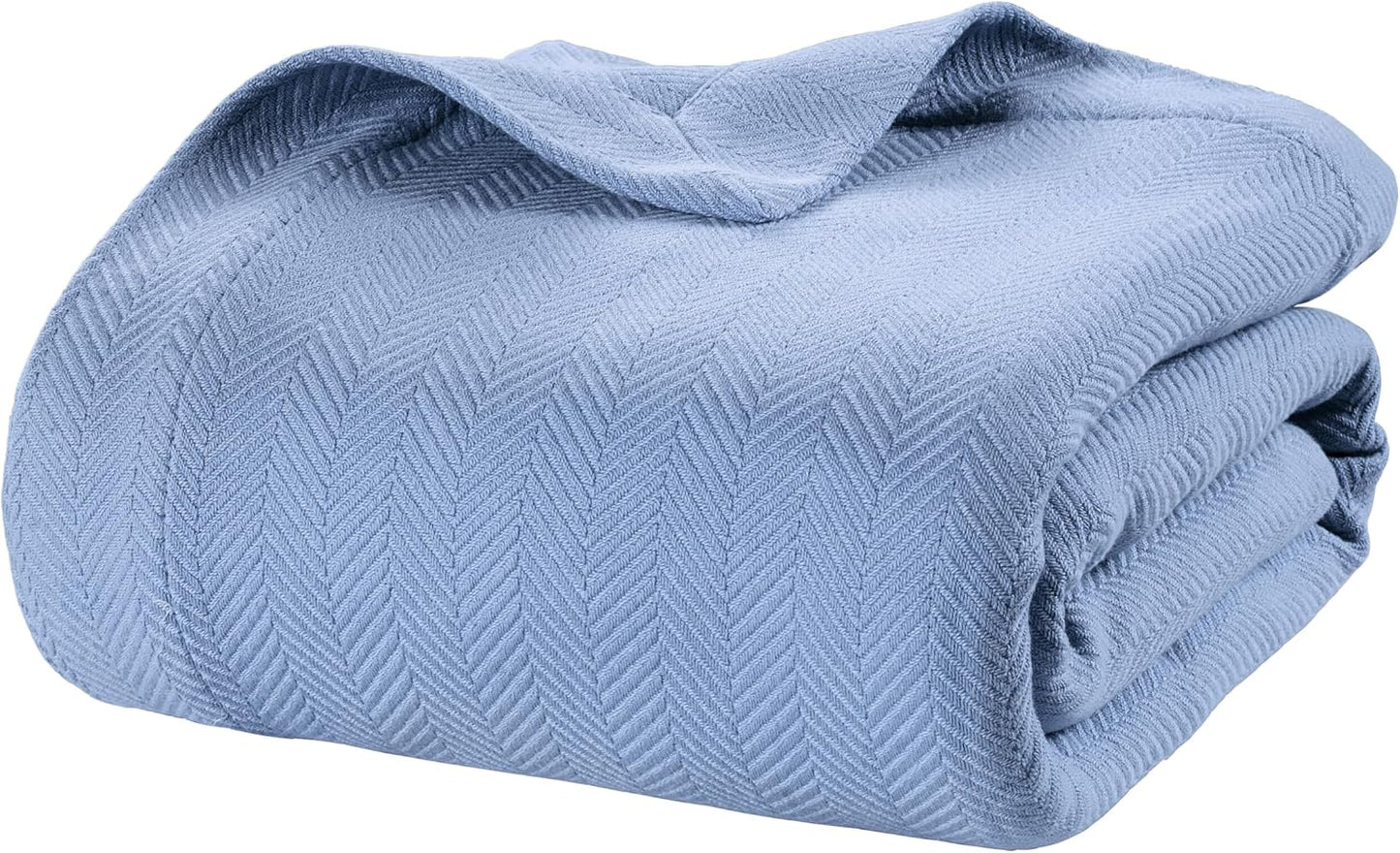 LANE LINEN Queen Blanket for Bed - 100% Cotton, Medium Weight, Soft, Cozy & Durable Bed Blankets - All Weather Use 350 GSM - Designed for Layering or Standalone Use - Oeko-TEX Certified - Light Blue