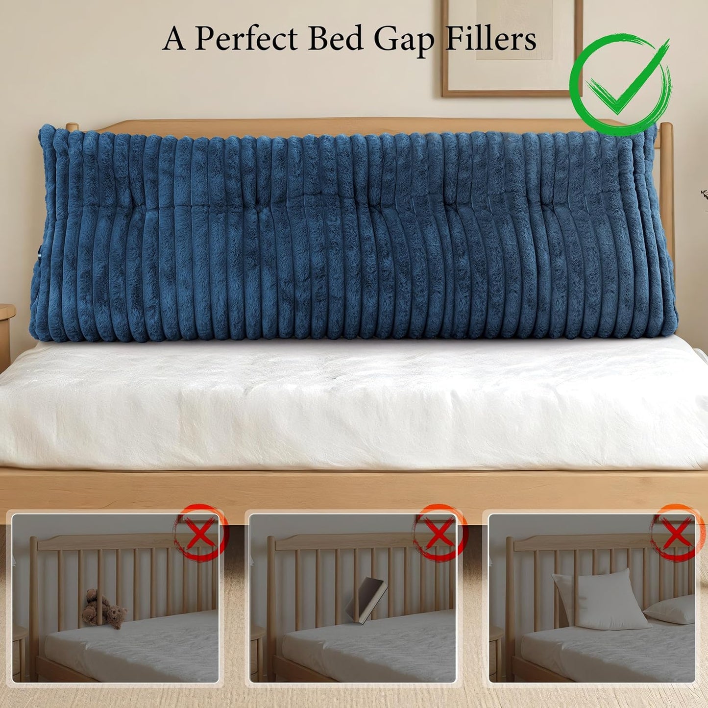 Headboard Pillow Queen, Triangular Wedge Pillow Headboard Queen, Cushion Headboards Reading Pillows, Backrest Pillows for Sitting in Bed or Working with Removable Cover, Blue