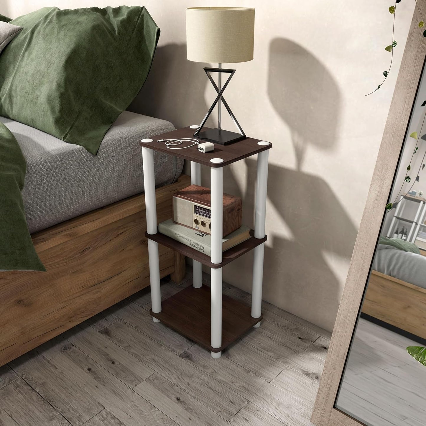 Homes: Inside + Out Apexa Modern 3-Tier Narrow Shelving Units, Collectibles Display Shelves, Easy Assembly Standing Shelf, Home Storage Organizer for Living Room, Bedroom, Office, Espresso