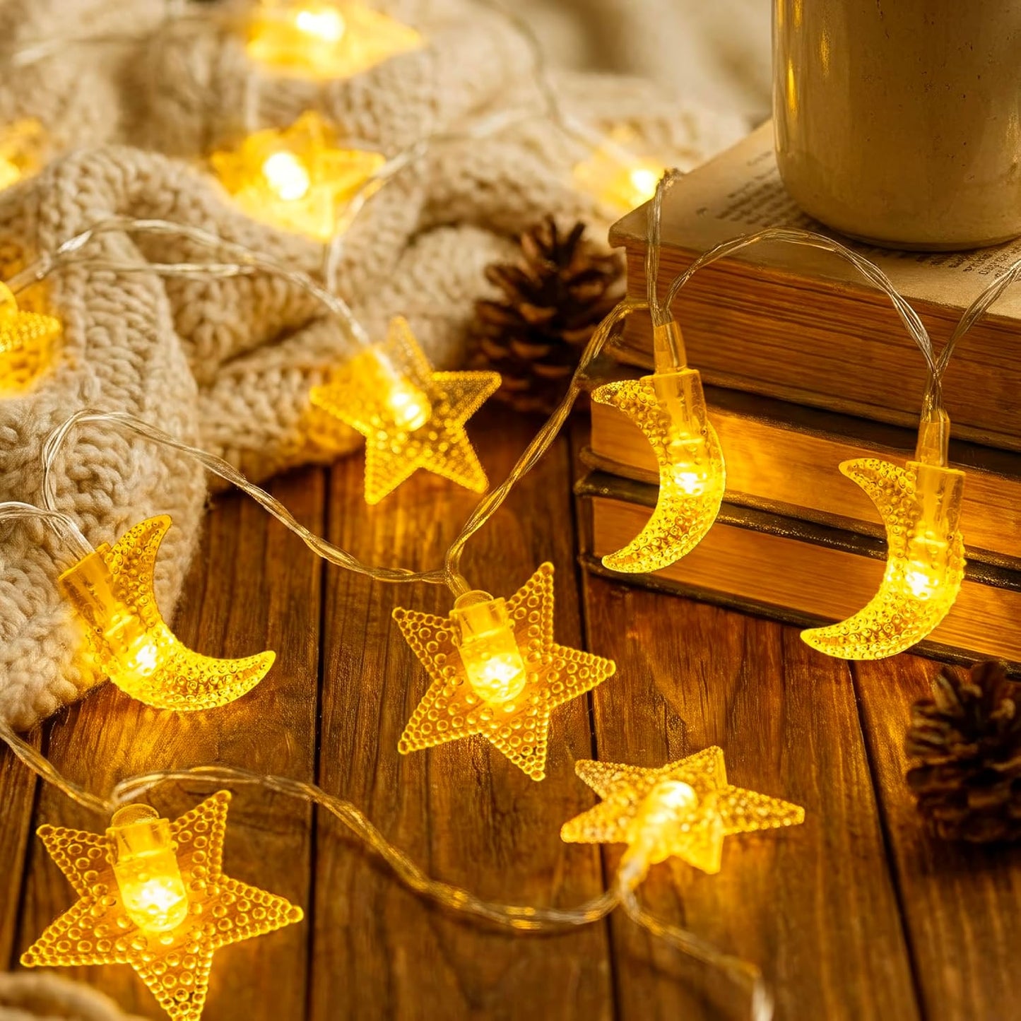 Whimsigoth Star and Moon Decor String Lights, Indoor Bedroom Classroom Dorm Patio Party Wedding Decor, Warm White Plug or Battery (30ft Plug-in)