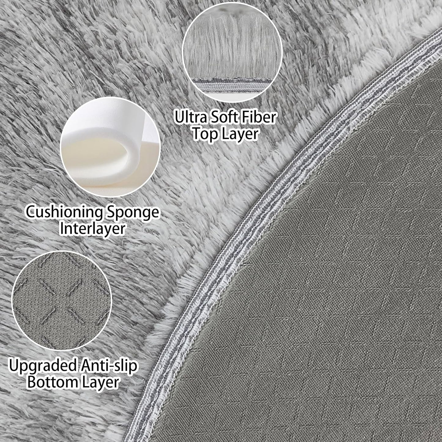 Tie Dye Grey Round Rugs Small 2x2 ft Fluffy Circle Rug Furry Carpet Shaggy Circular Fuzzy Plush Area Rug for Girls Bedroom Kids Room Nursery Cute Room Decor Chair Cushion Pet mat Doormat