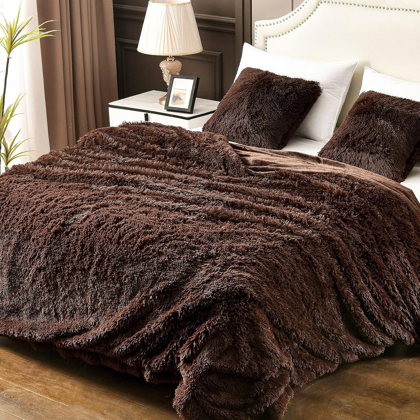 YUSOKI Long Faux Fur Twin Size Blanket,2 Layers,3.4lb for Bed Couch Home Décor Gifts Men (Brown,60" x 80")