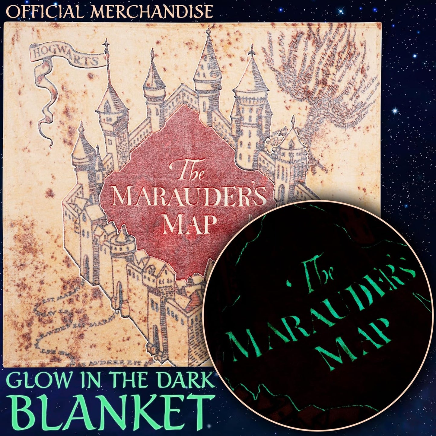 Harry Potter Gifts Glow in The Dark Blanket 51x59” for Kids Teens Adults, Soft Fleece Throw Blanket for Sofa, Bed, Warm Lightweight Cozy Gifts