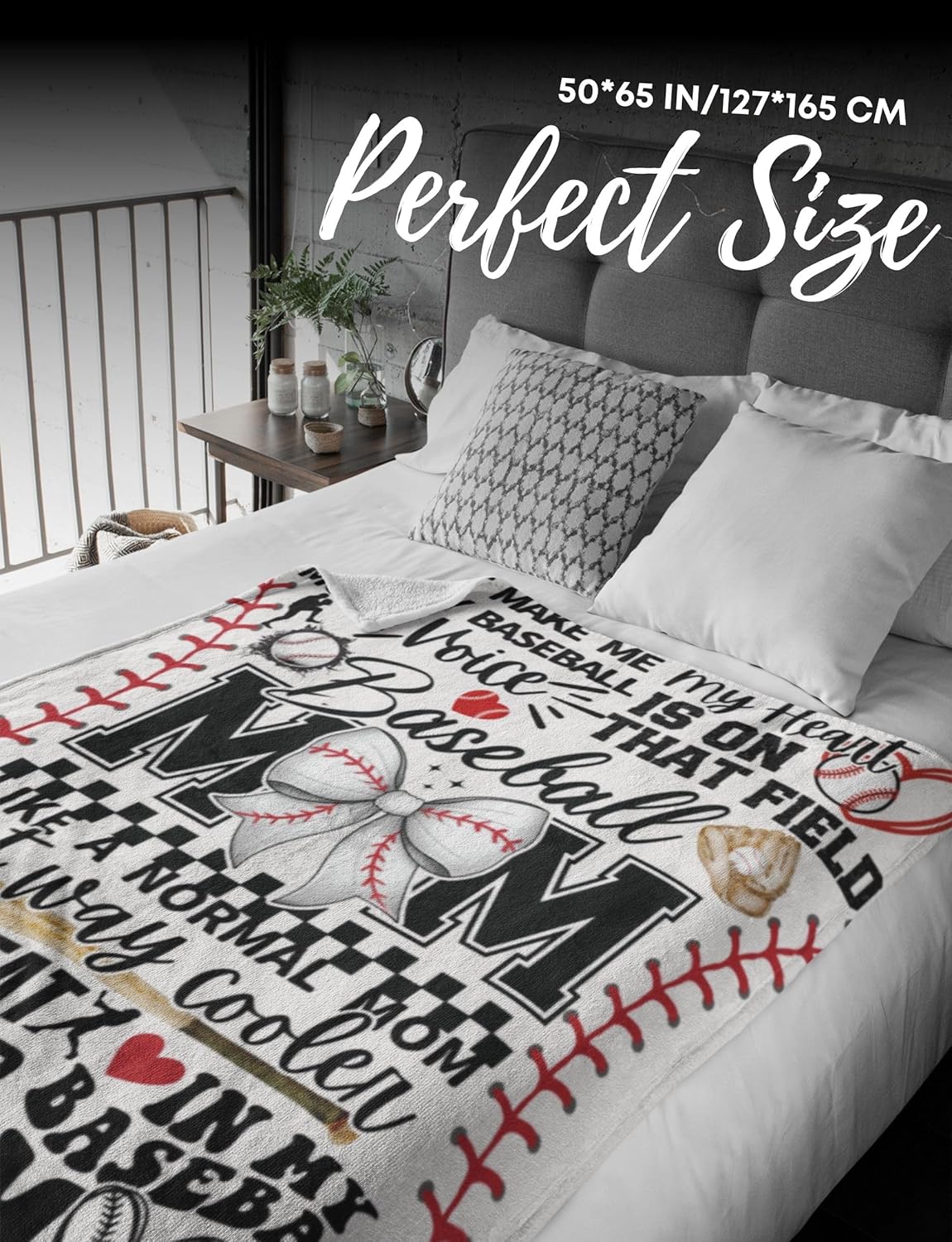 Baseball Mom Gifts for Women, Team Mom, Flannel Throw Blanket for Mother's Day, Christmas, White, 50x65 Inches