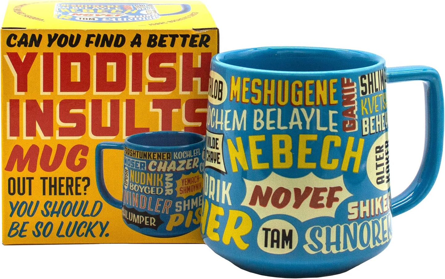 The Unemployed Philosophers Guild Yiddish Insults Mug - Sip Coffee and Study Yiddish Insults, From Nudnik to Tipish and More, Comes in Gift Box, 12 oz