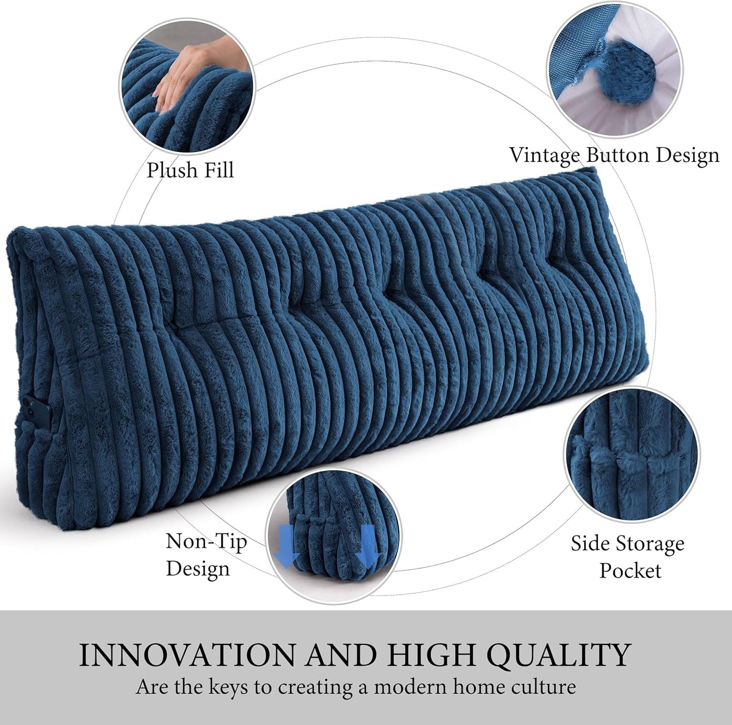 Headboard Pillow Queen, Triangular Wedge Pillow Headboard Queen, Cushion Headboards Reading Pillows, Backrest Pillows for Sitting in Bed or Working with Removable Cover, Blue