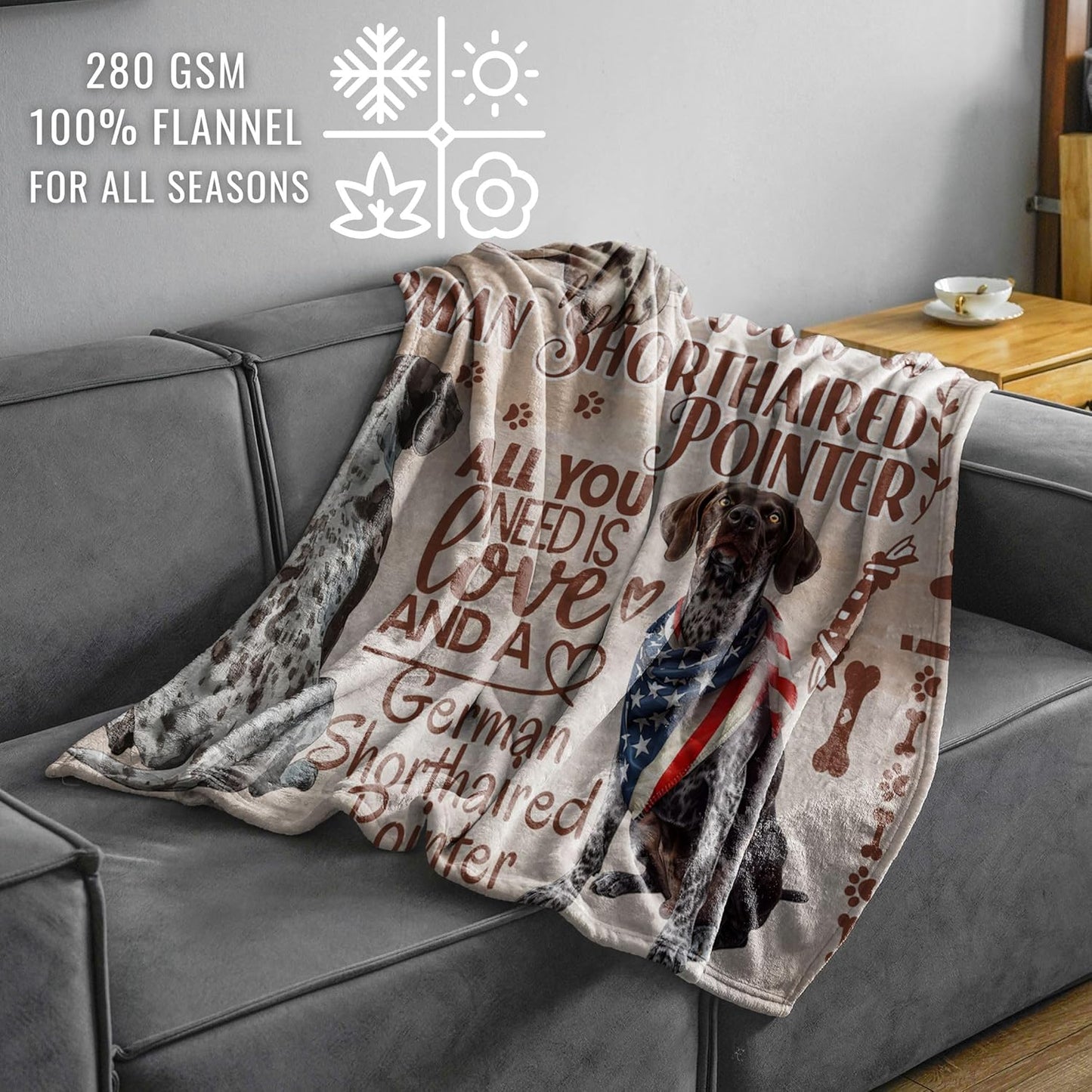 German Shorthaired Pointer Gifts for Women, Flannel Throw Blanket for Dog Mom Dad Owner Wiener Dog Lovers, 50 x 65 Inches, Beige