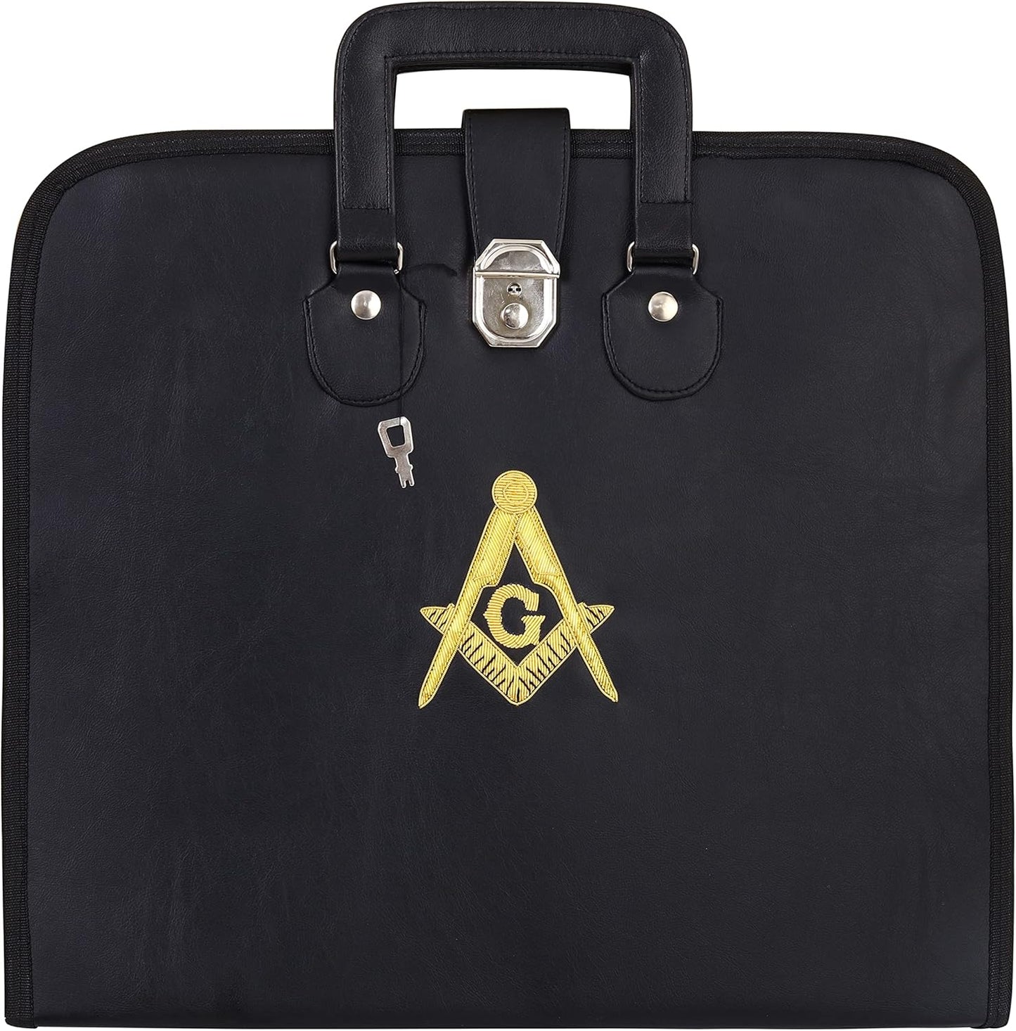 Masonic Hub Hand Embroidered Square & Compass Masonic Apron Carrying Case – Hard Sided Carrying Case with Handle, Lock & Key – Fits Master Mason Apron & Chain Collar (Black)
